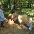 The boys on the new carved lion, A Walk Around Thornham, and Jacqui Dankworth, Bungay, Suffolk - 6th October 2013