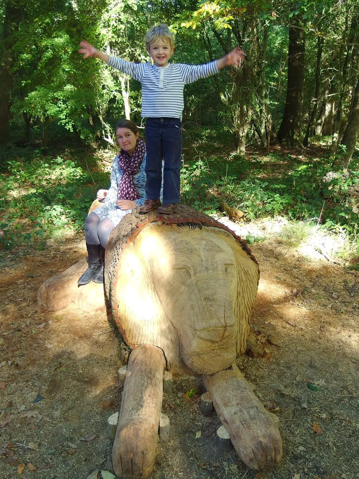 Fred stands on the lion, from A Walk Around Thornham, and Jacqui Dankworth, Bungay, Suffolk - 6th October 2013