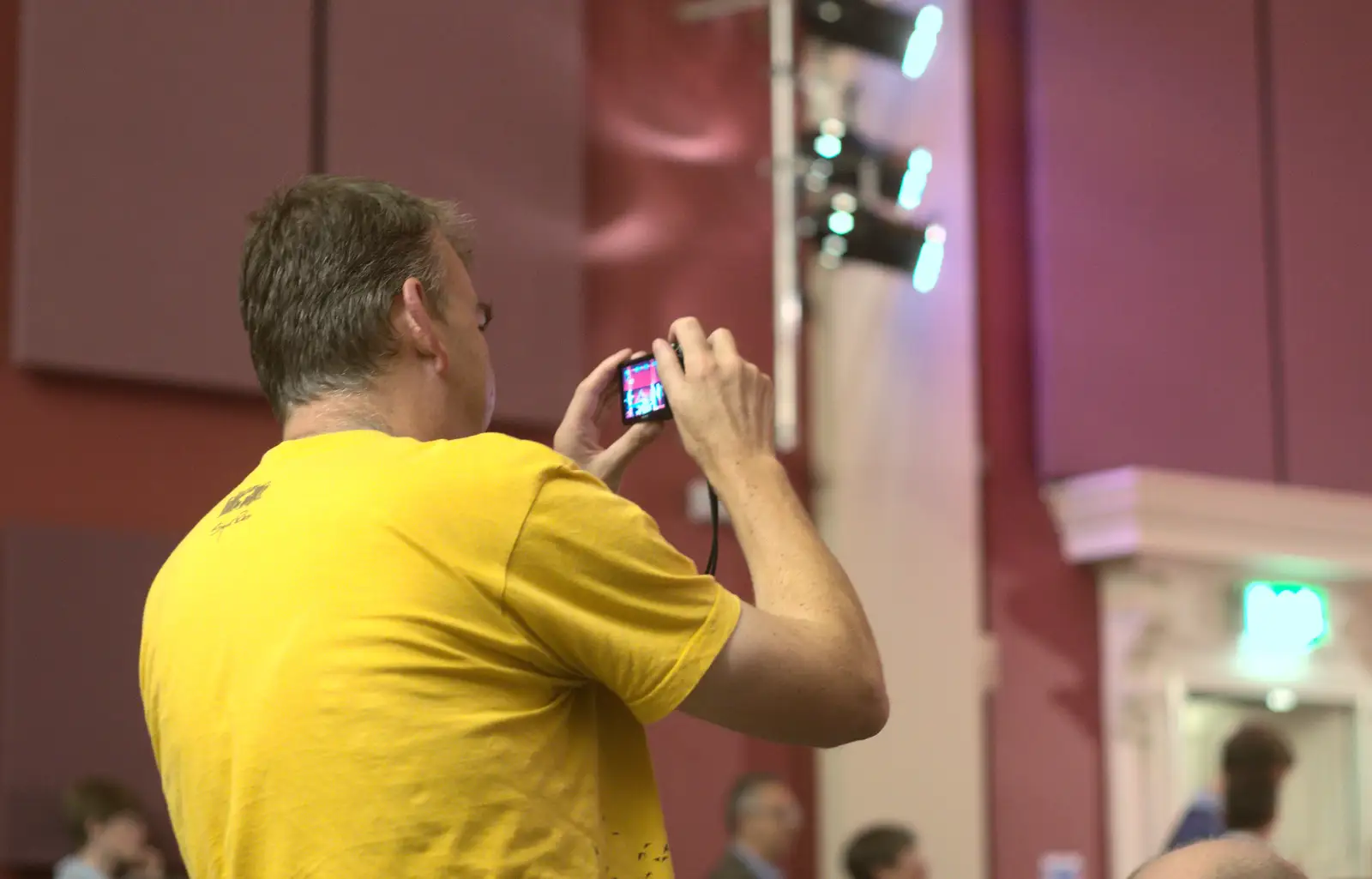 Some dude takes a photo of the band, from The Diss Cornhall Beer Festival and Maglia Rosa Group, Diss, Norfolk - 12th October 2013