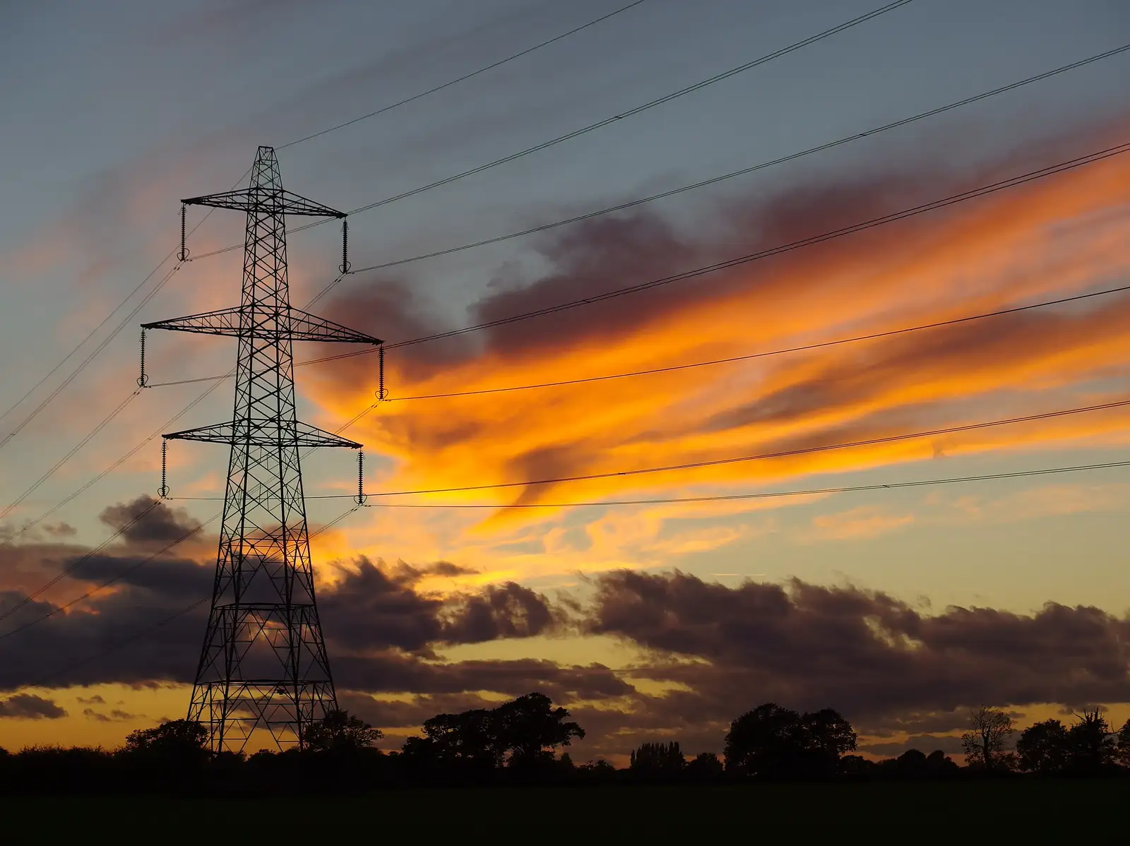 Bright orange clouds and pylons near Stuston, from A Rachel and Sam Evening, Gwydir Street, Cambridge - 19th October 2013