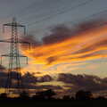 Bright orange clouds and pylons near Stuston, A Rachel and Sam Evening, Gwydir Street, Cambridge - 19th October 2013