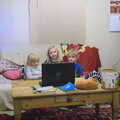 Norah, Lucy and Fred watch Octonauts on the laptop, A Rachel and Sam Evening, Gwydir Street, Cambridge - 19th October 2013