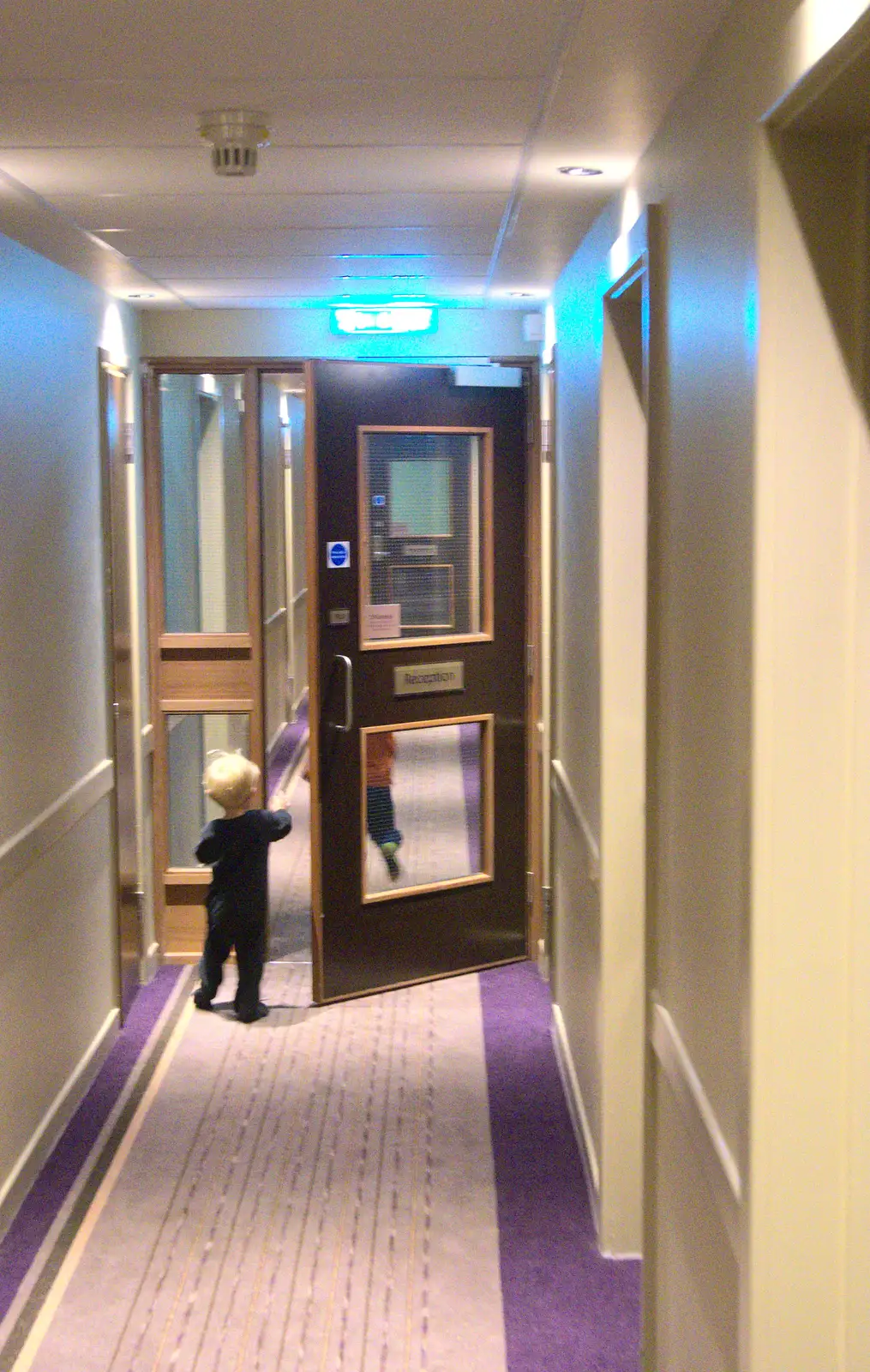 Fred and Harry run off down the corridor, from A Few Days in Spreyton, Devon - 26th October 2013