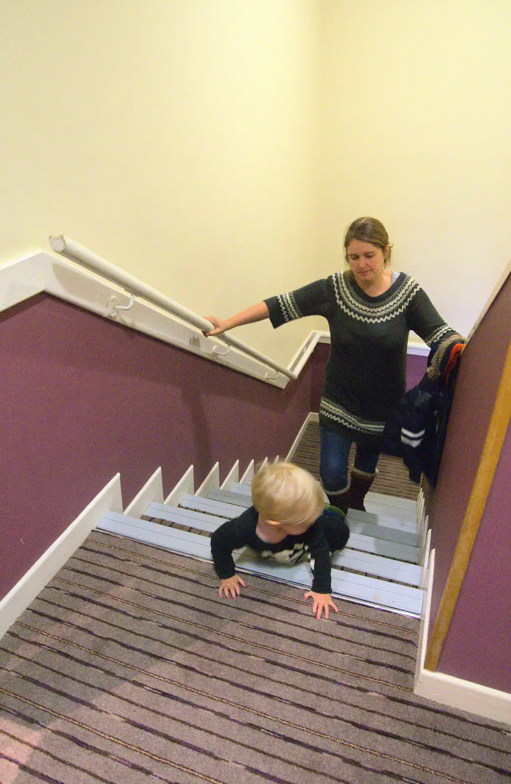 Harry climbs the stairs, from A Few Days in Spreyton, Devon - 26th October 2013