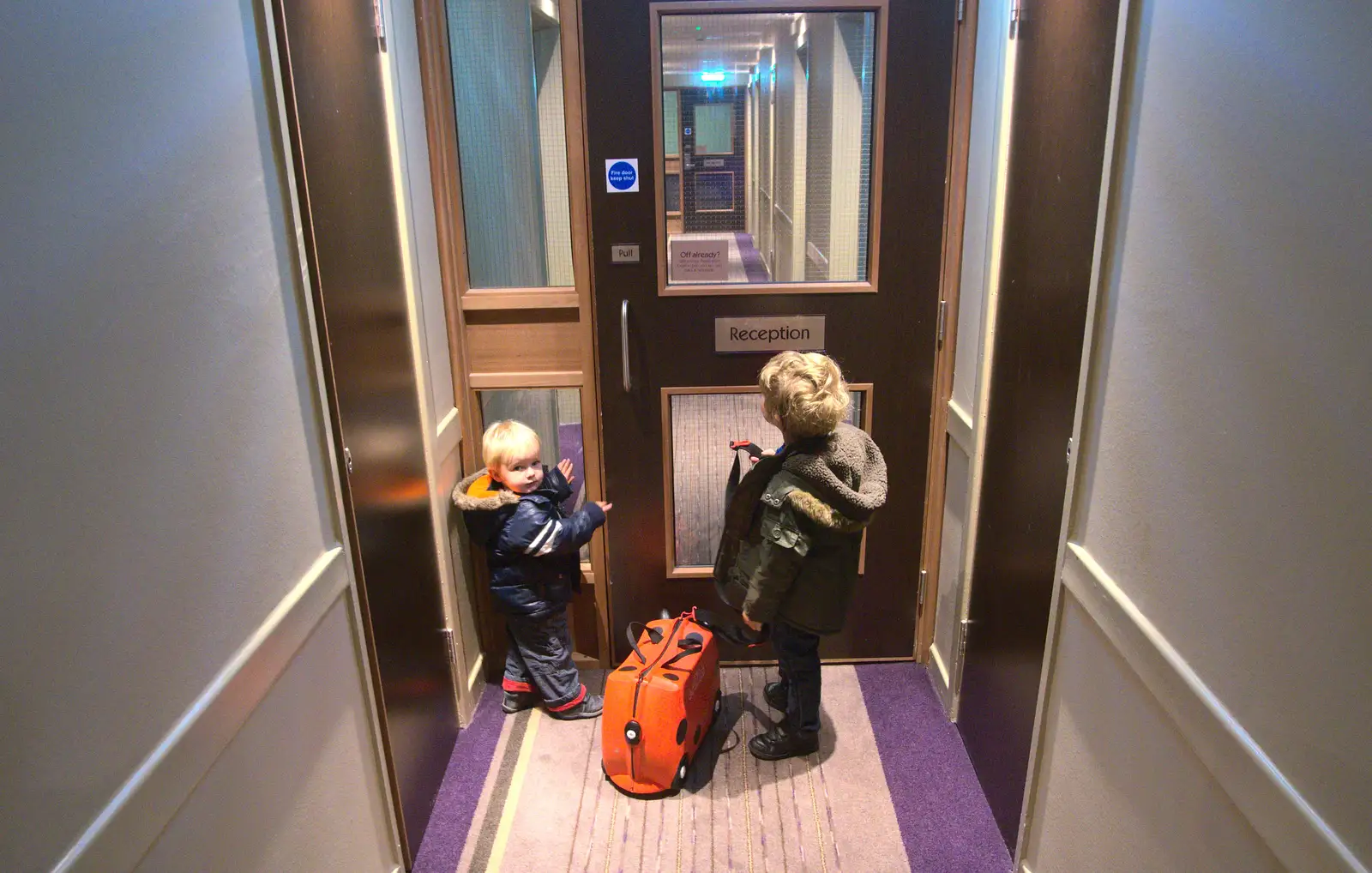 The boys open the door to reception, from A Few Days in Spreyton, Devon - 26th October 2013