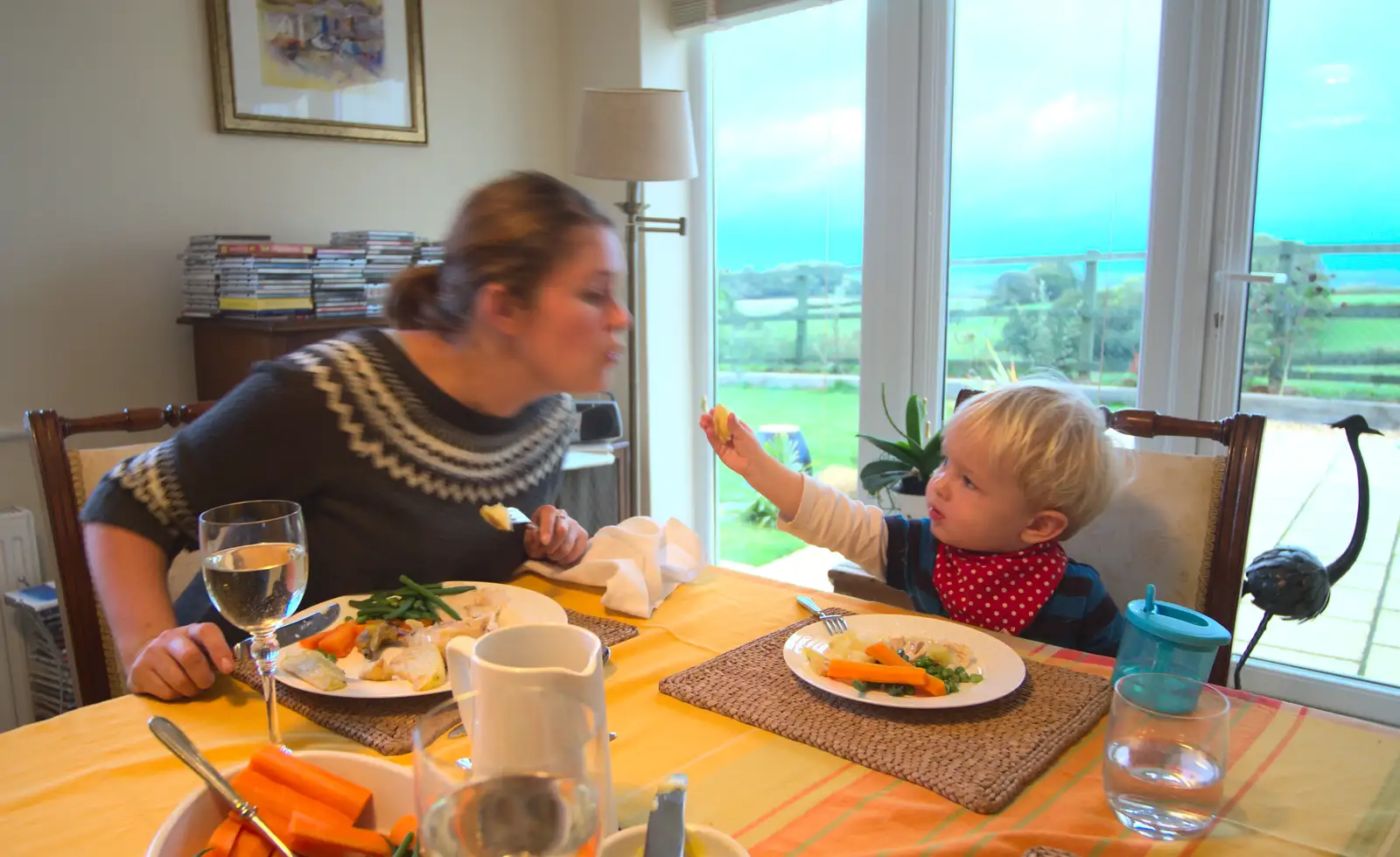 Harry gets Isobel to blow on a hot potato, from A Few Days in Spreyton, Devon - 26th October 2013