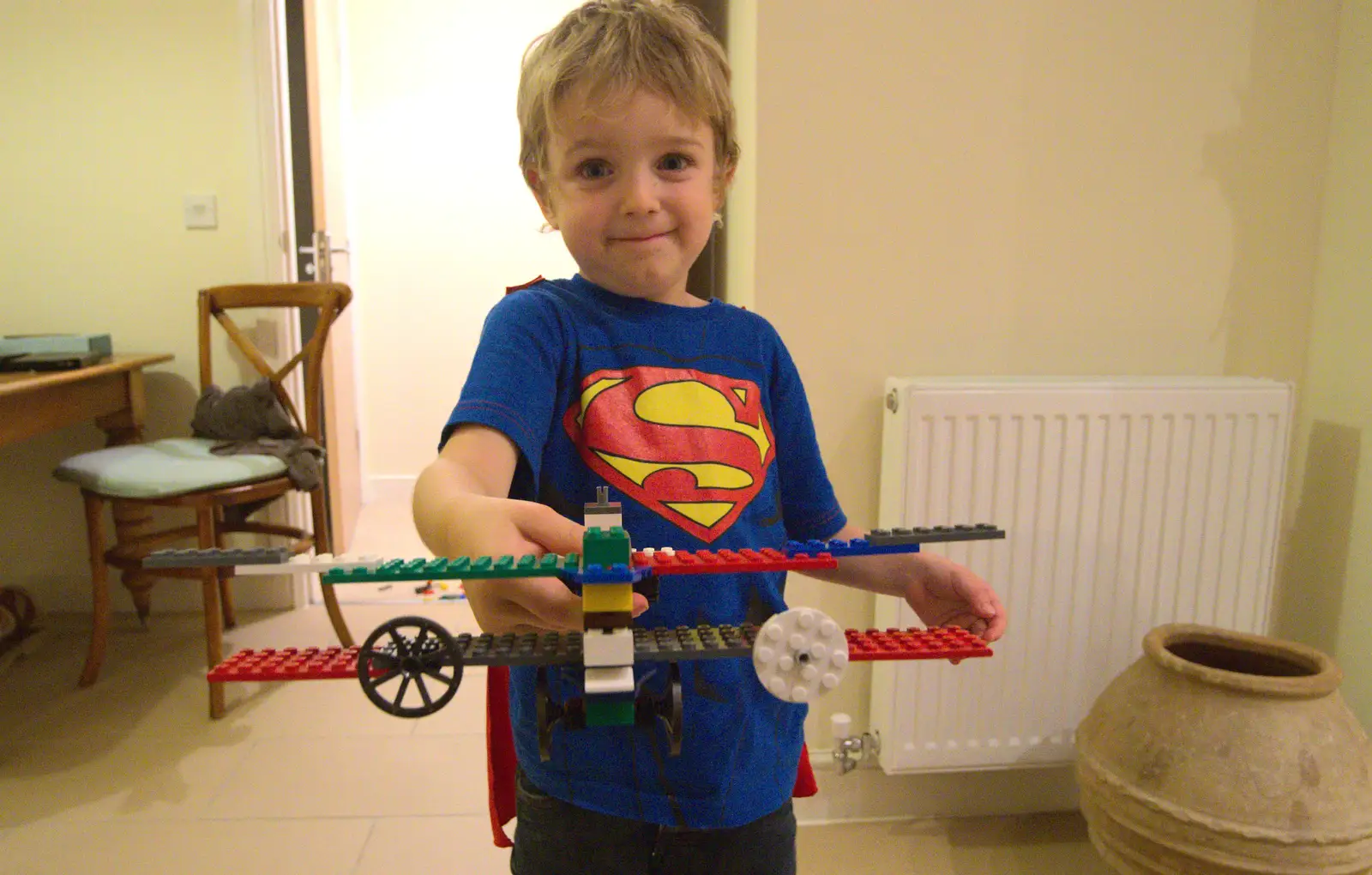 Fred shows off a Lego creation, from A Few Days in Spreyton, Devon - 26th October 2013