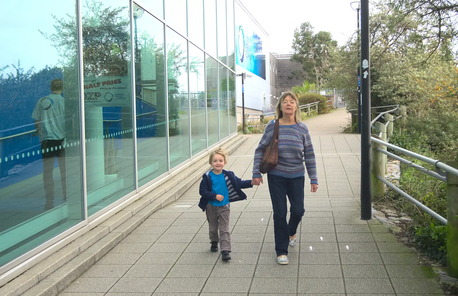 Fred and Grandma J outside the aquarium, from A Few Days in Spreyton, Devon - 26th October 2013