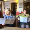 Grandma J and Isobel scope the menu in The Ship, A Few Days in Spreyton, Devon - 26th October 2013