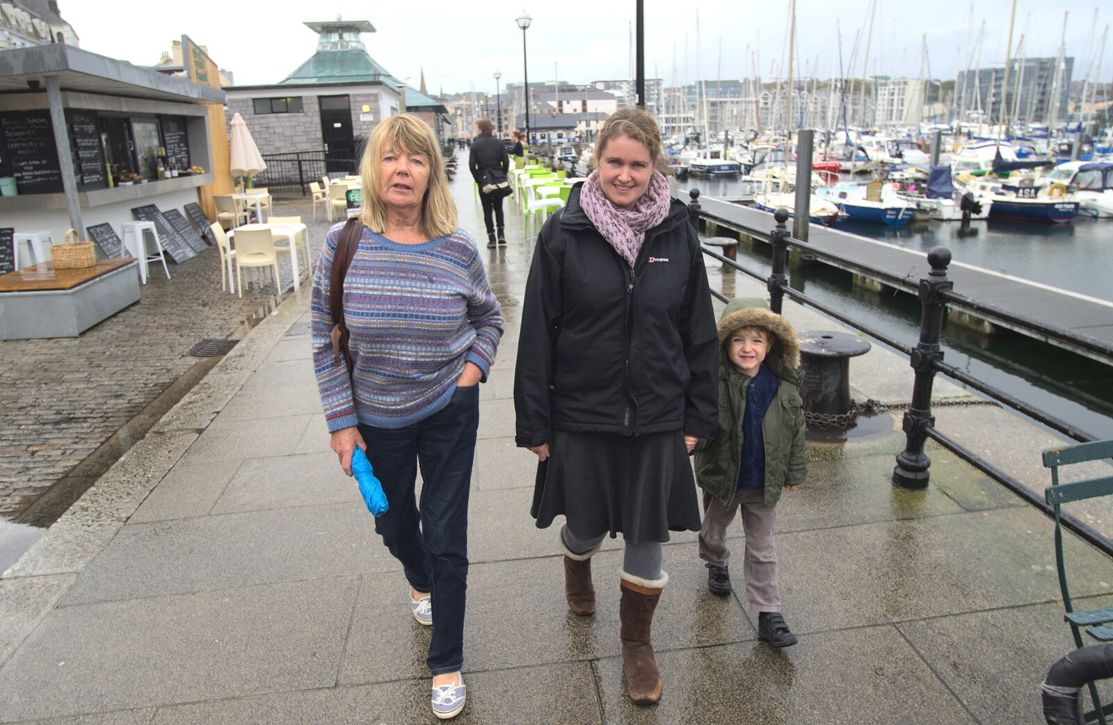 Mother, Isobel and Fred on the Barbican from A Few Days in Spreyton, Devon - 26th October 2013