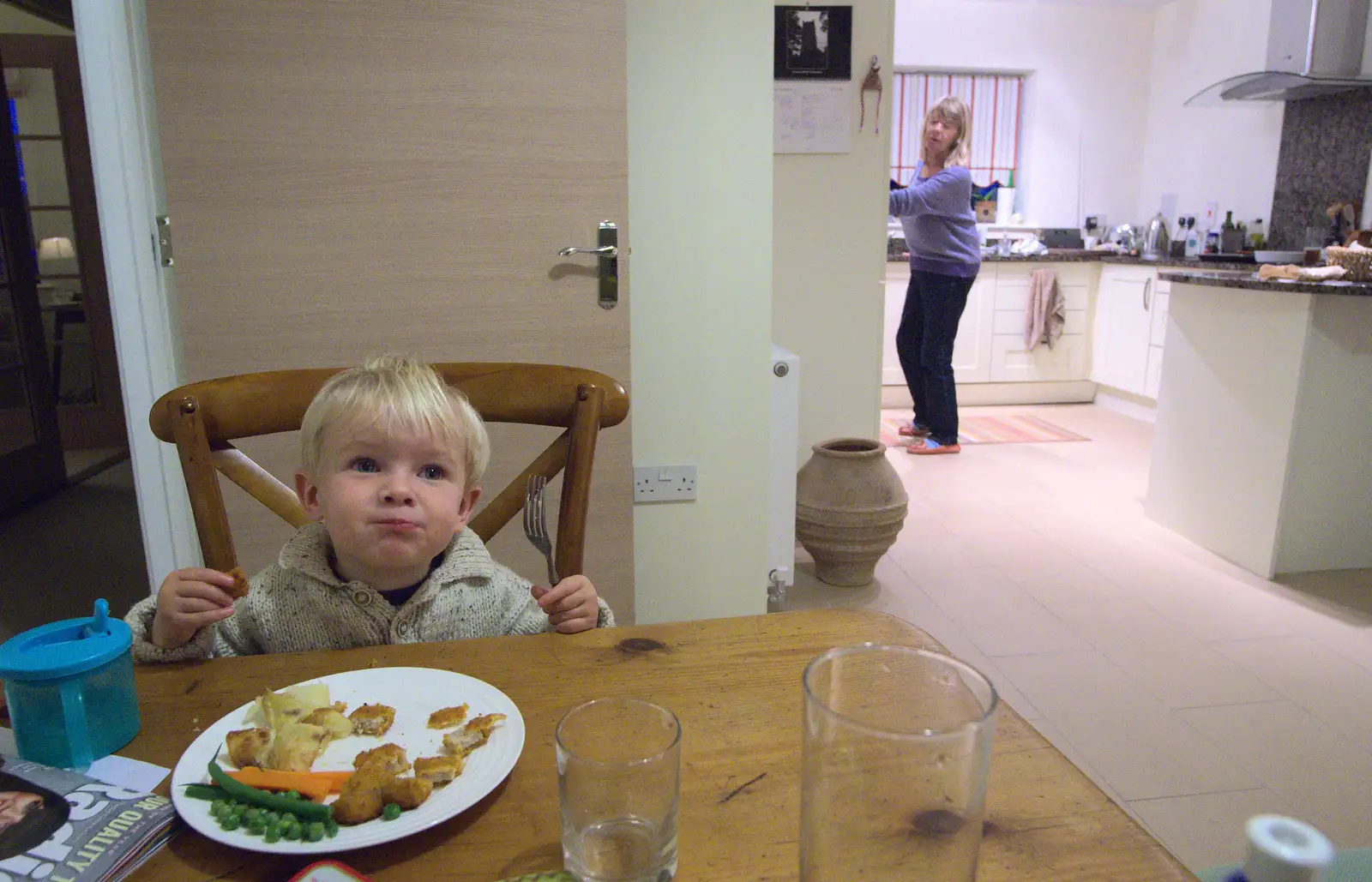 Harry eats fish fingers, from A Few Days in Spreyton, Devon - 26th October 2013