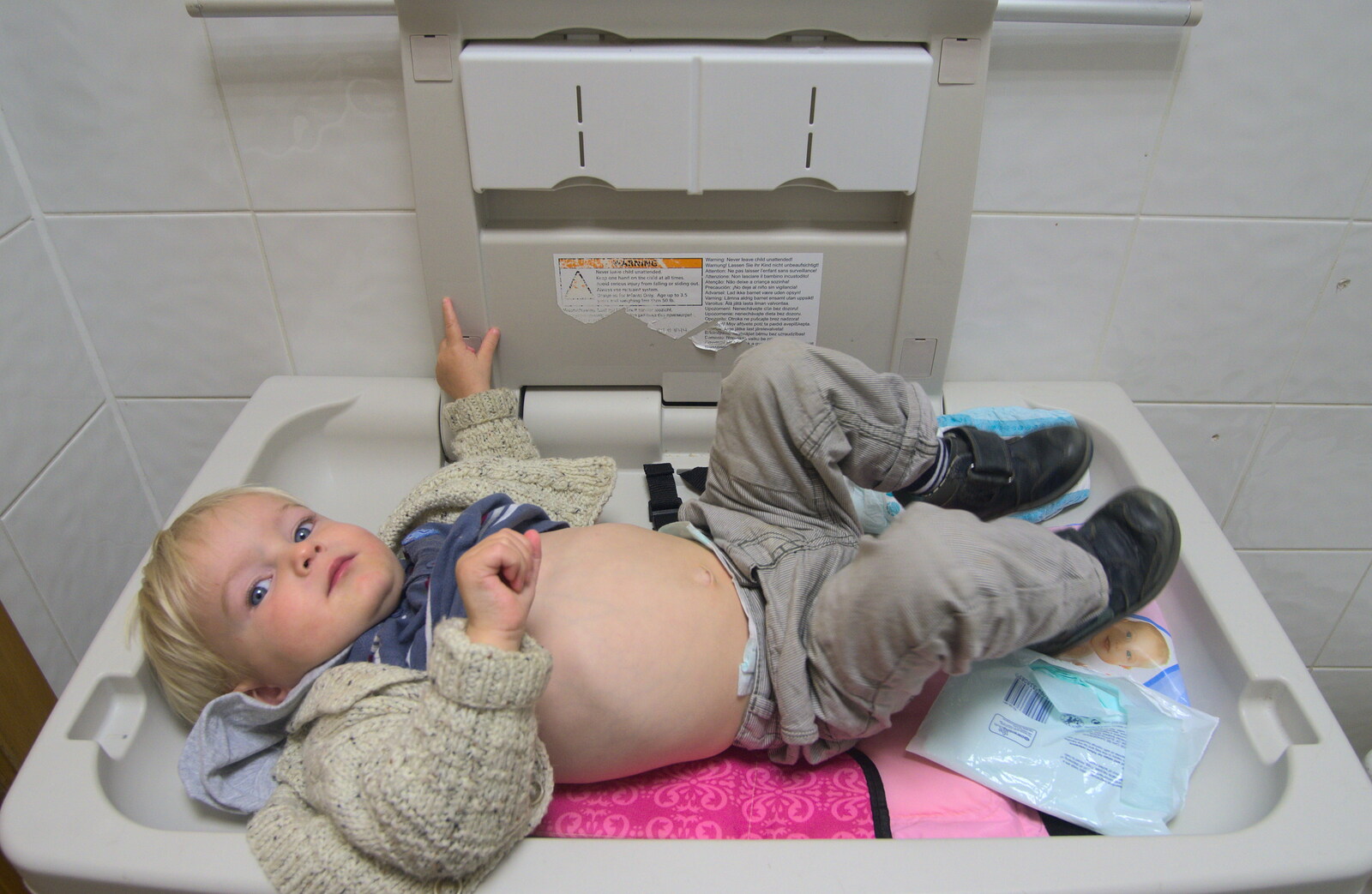 Harry wriggles on a changing table from A Few Days in Spreyton, Devon - 26th October 2013