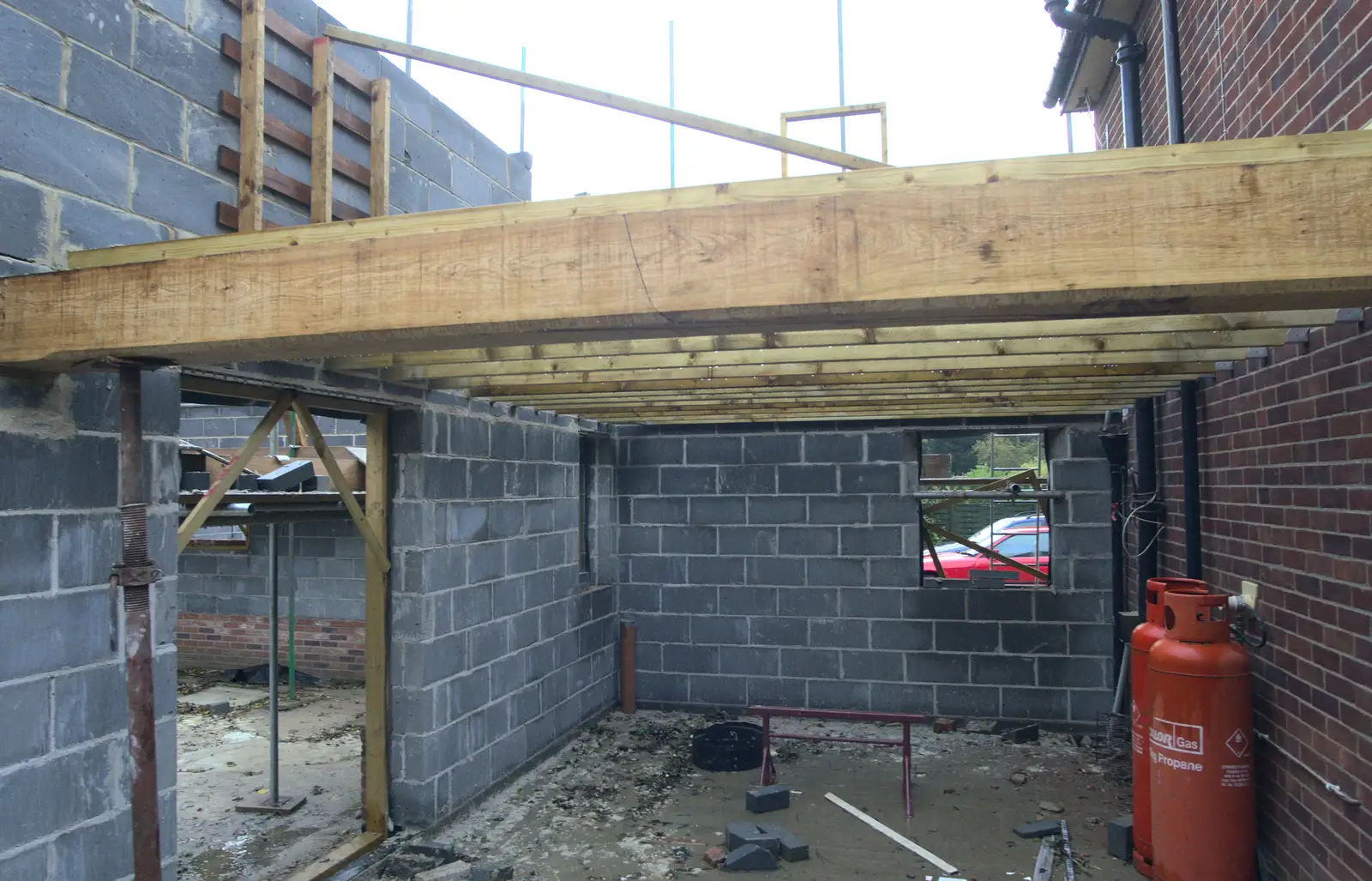 A new green-oak beam, from A November Miscellany and Building Progress, Thornham and Brome, Suffolk - 17th November 2013