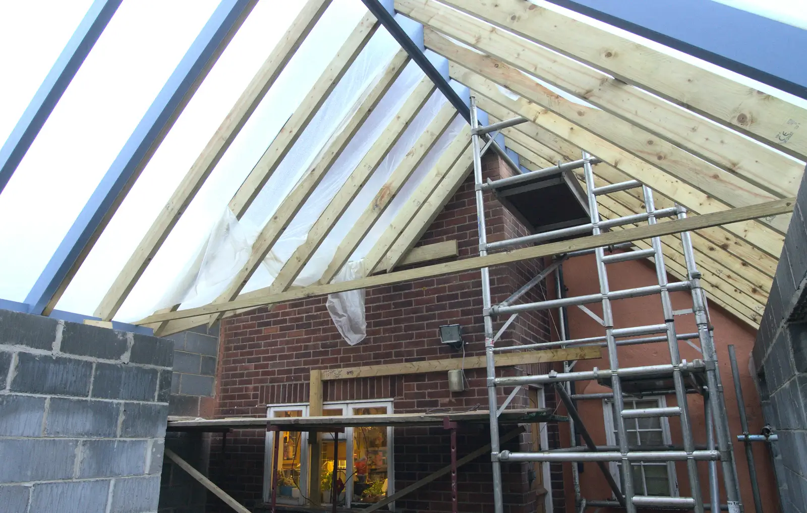 The back room has a polythene roof, from A November Miscellany and Building Progress, Thornham and Brome, Suffolk - 17th November 2013