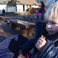 Harry eats sausage by the Mere, More Building and Palgrave Playground, Suffolk - 24th November 2013