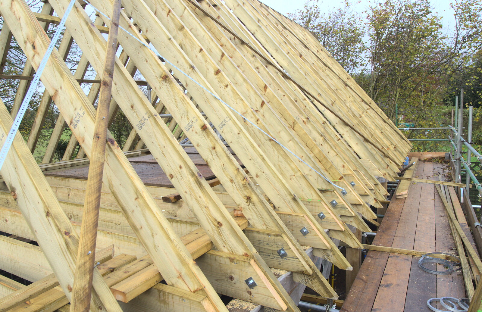 More Building and Palgrave Playground, Suffolk - 24th November 2013: The hand-cut rafters of the garage roof