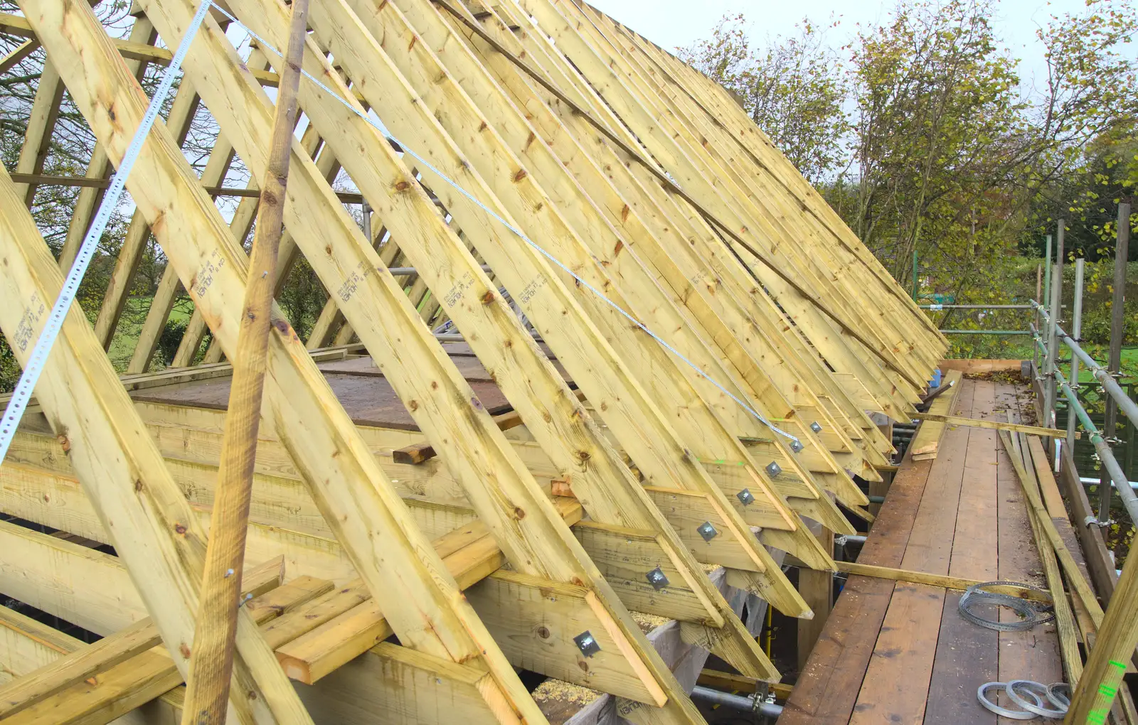 The hand-cut rafters of the garage roof, from More Building and Palgrave Playground, Suffolk - 24th November 2013