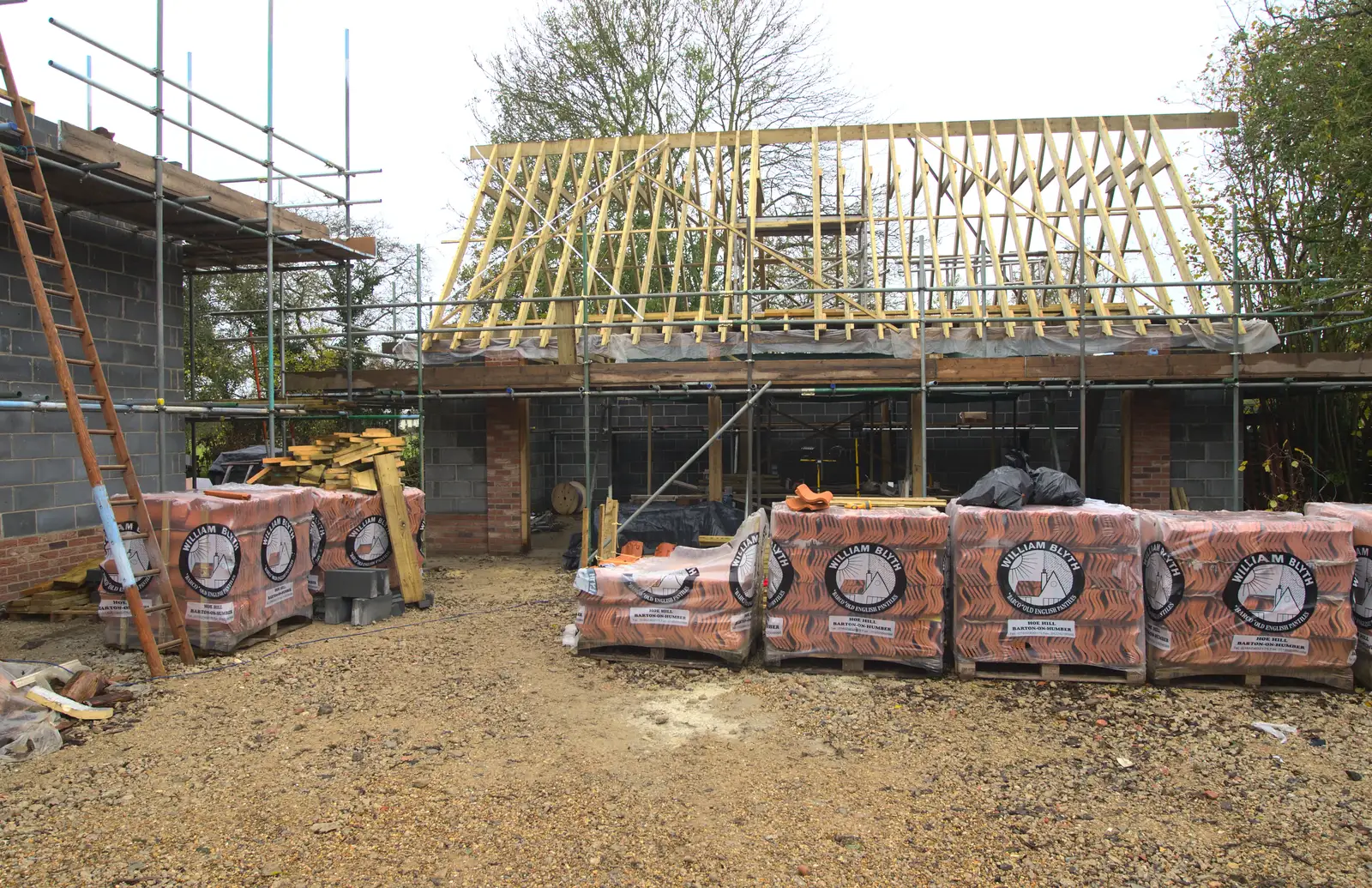 Pallets of tiles ready for the new garage roof, from More Building and Palgrave Playground, Suffolk - 24th November 2013