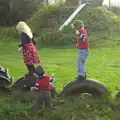 Milly, Harry and Fred mess around on the tyres, More Building and Palgrave Playground, Suffolk - 24th November 2013