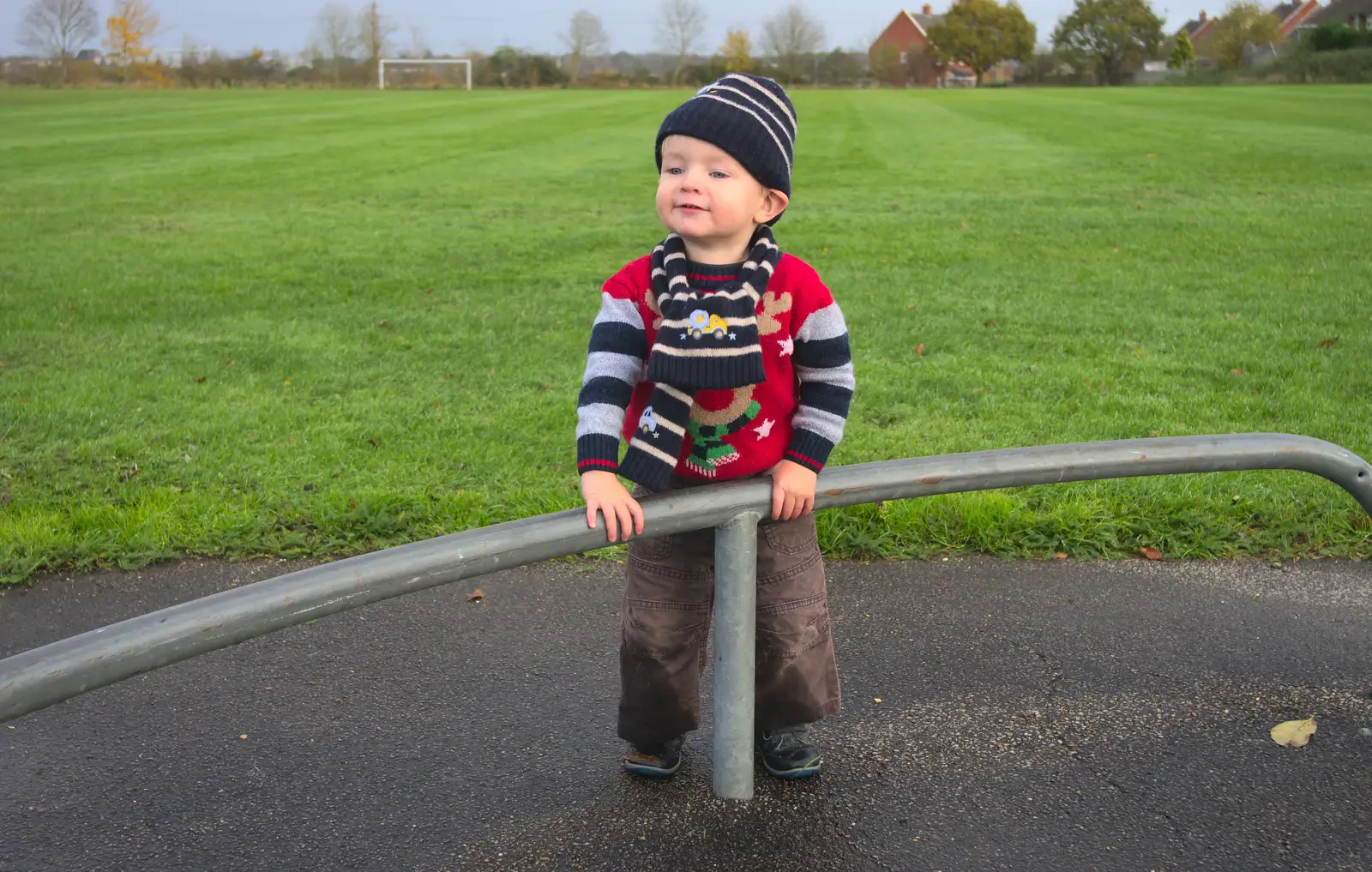 Harry roams around looking cheeky, from More Building and Palgrave Playground, Suffolk - 24th November 2013