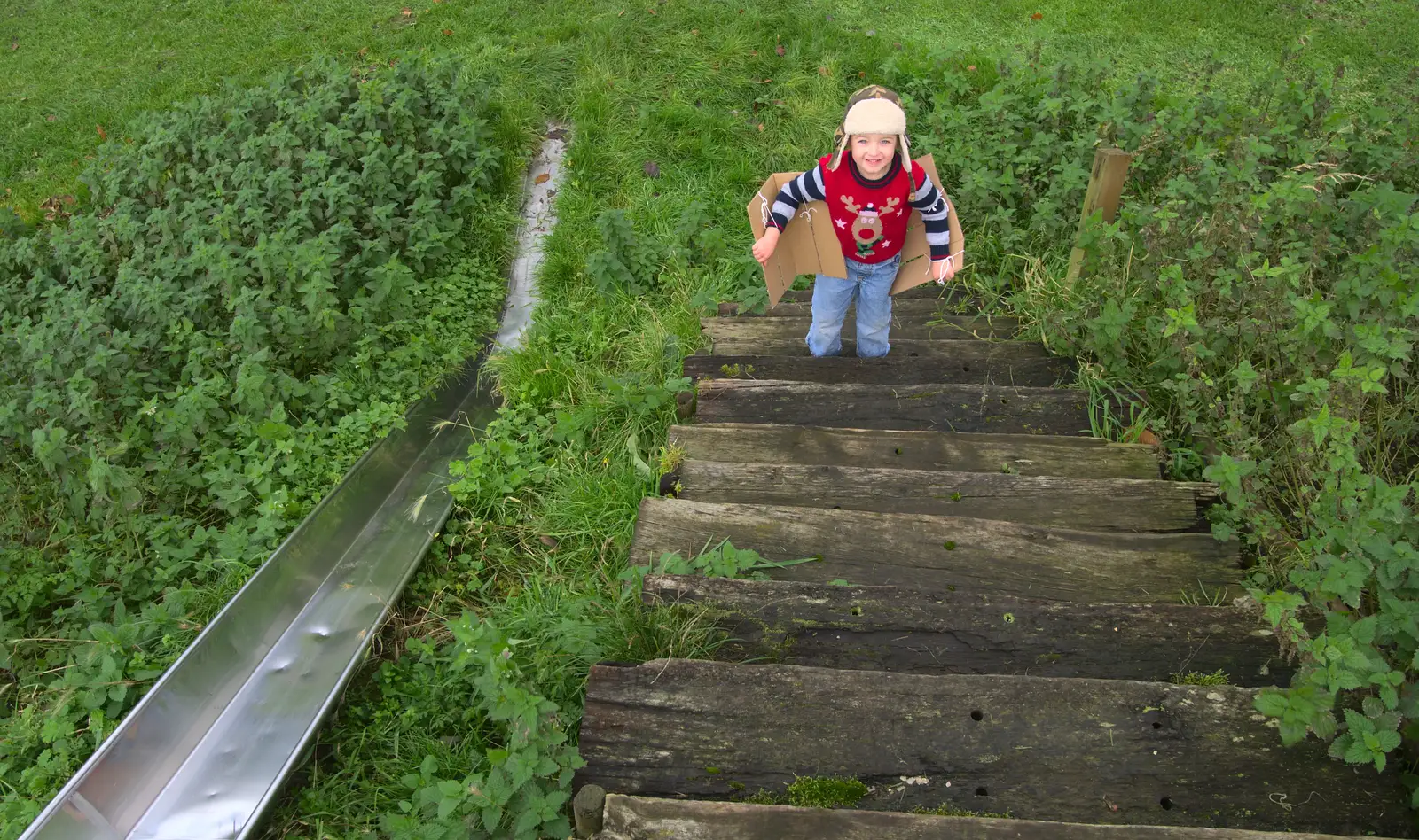 Fred on the steps, from More Building and Palgrave Playground, Suffolk - 24th November 2013