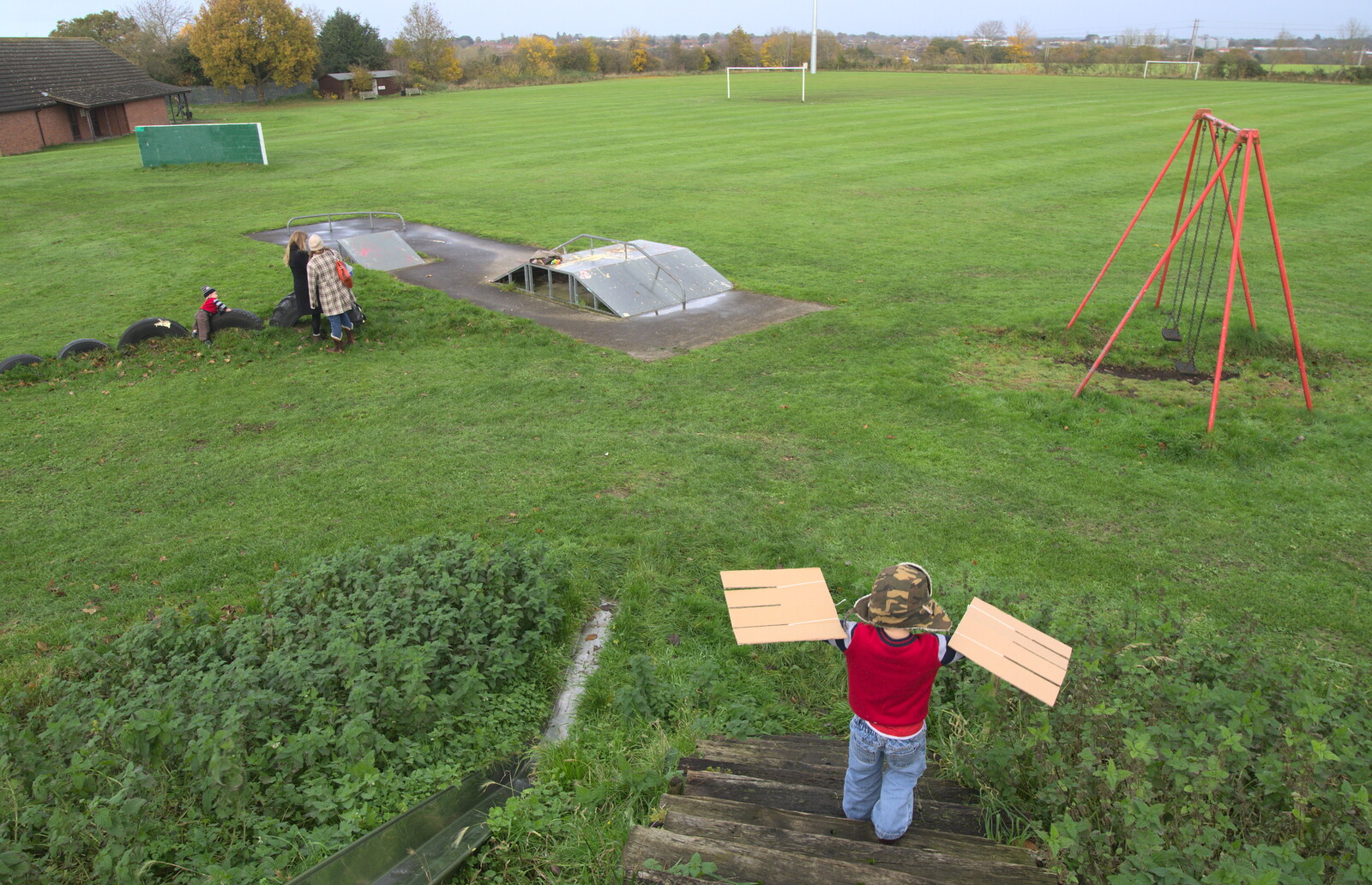 More Building and Palgrave Playground, Suffolk - 24th November 2013: Fred goes flying