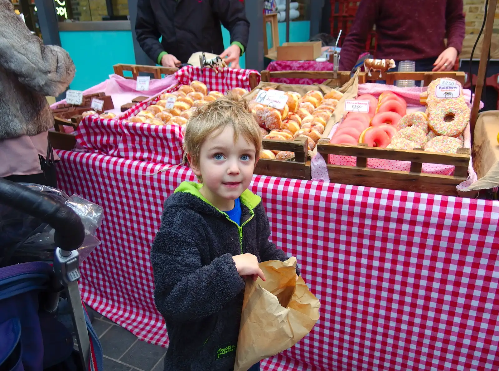 Fred scores a massive donut, from Lunch in the East End, Spitalfields and Brick Lane, London - 1st December 2013