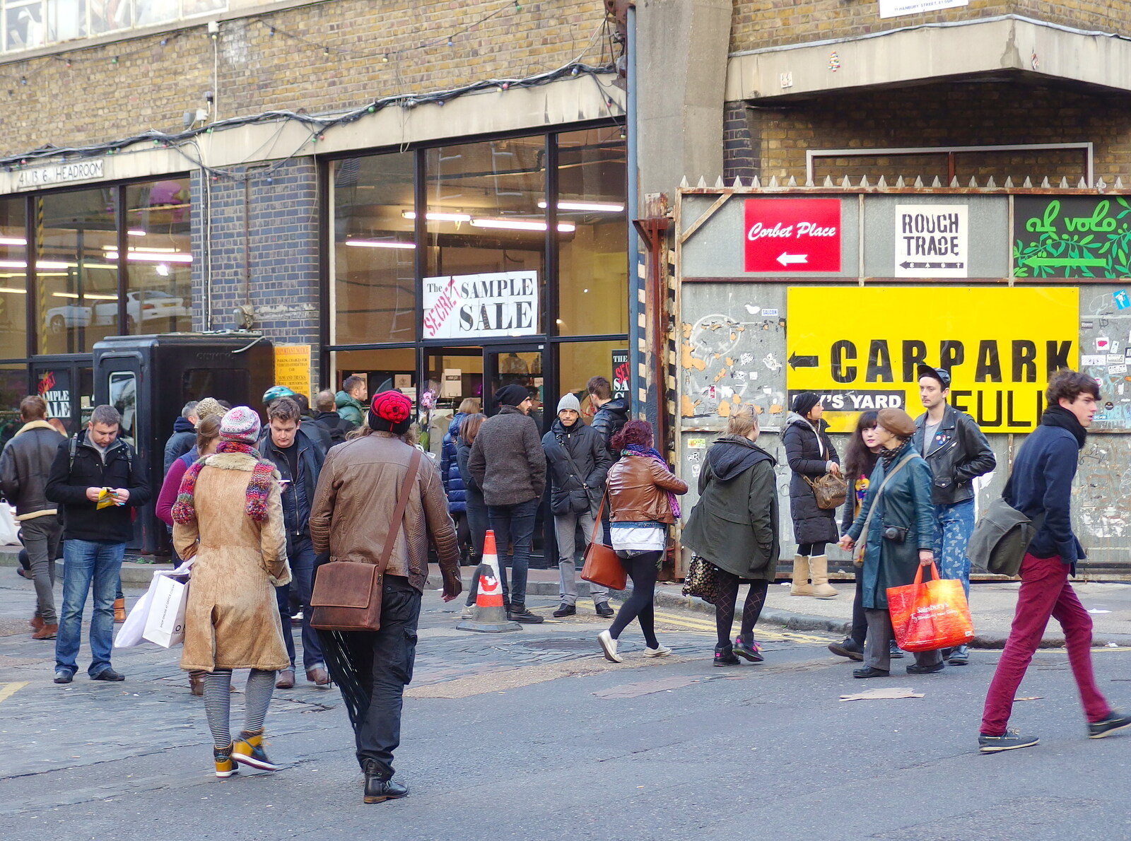 Crowds on Hanbury Street from Lunch in the East End, Spitalfields and Brick Lane, London - 1st December 2013