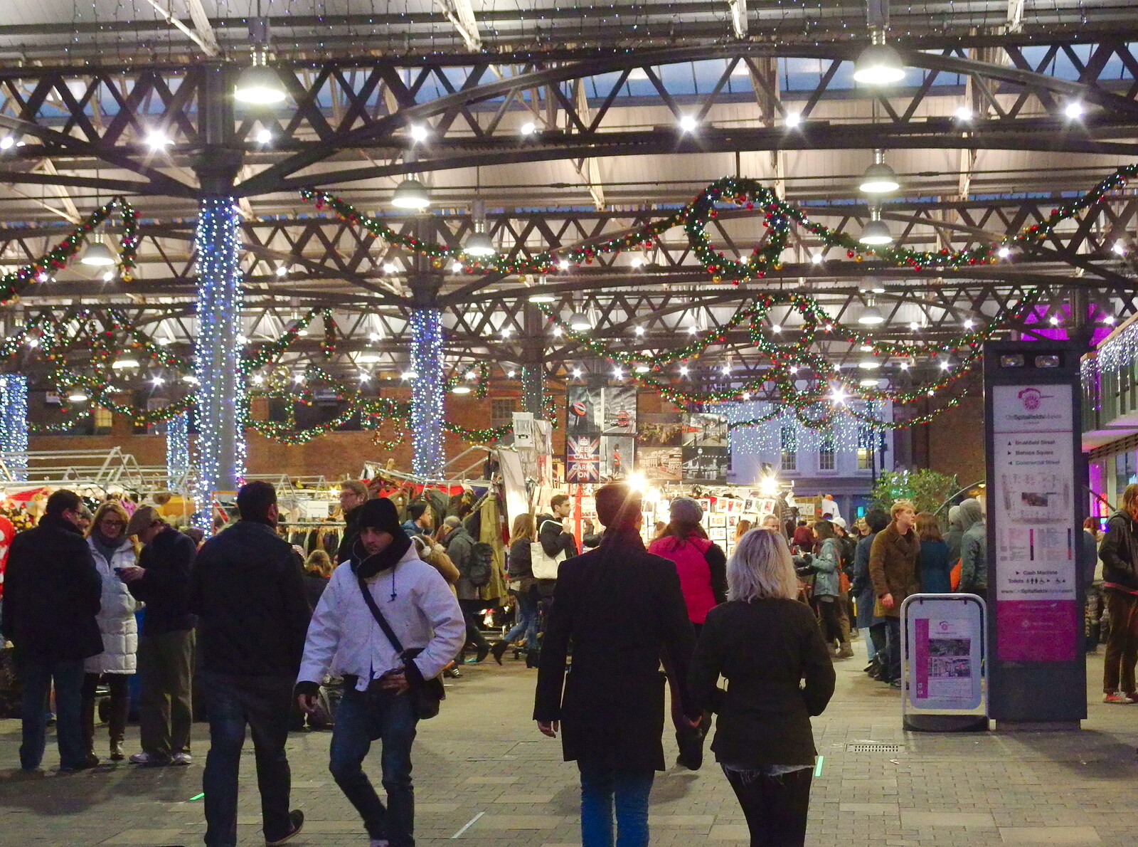 Spitalfields Market has Christmas decorations up from Lunch in the East End, Spitalfields and Brick Lane, London - 1st December 2013
