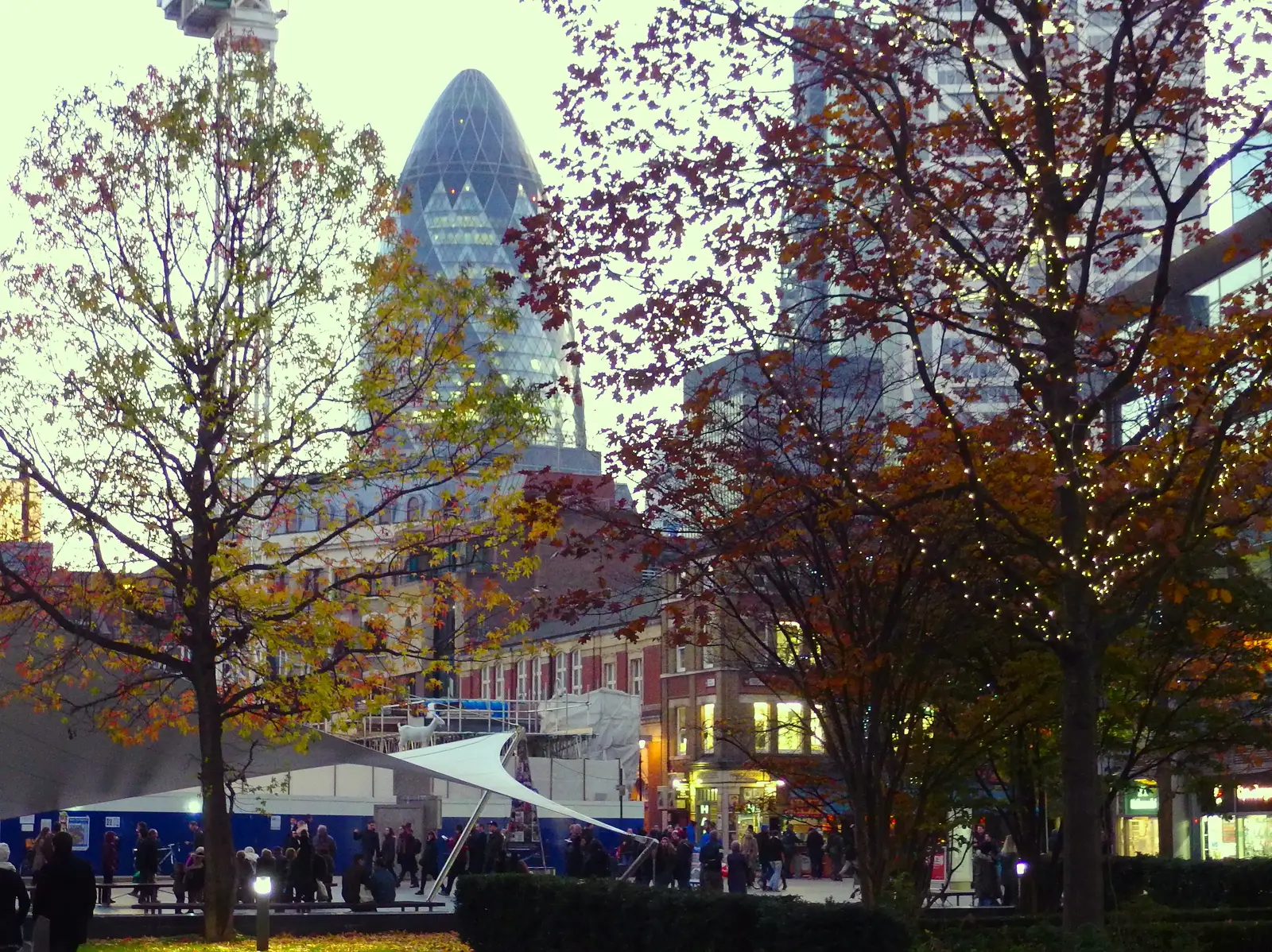 Spitalfields and the Gherkin, from Lunch in the East End, Spitalfields and Brick Lane, London - 1st December 2013