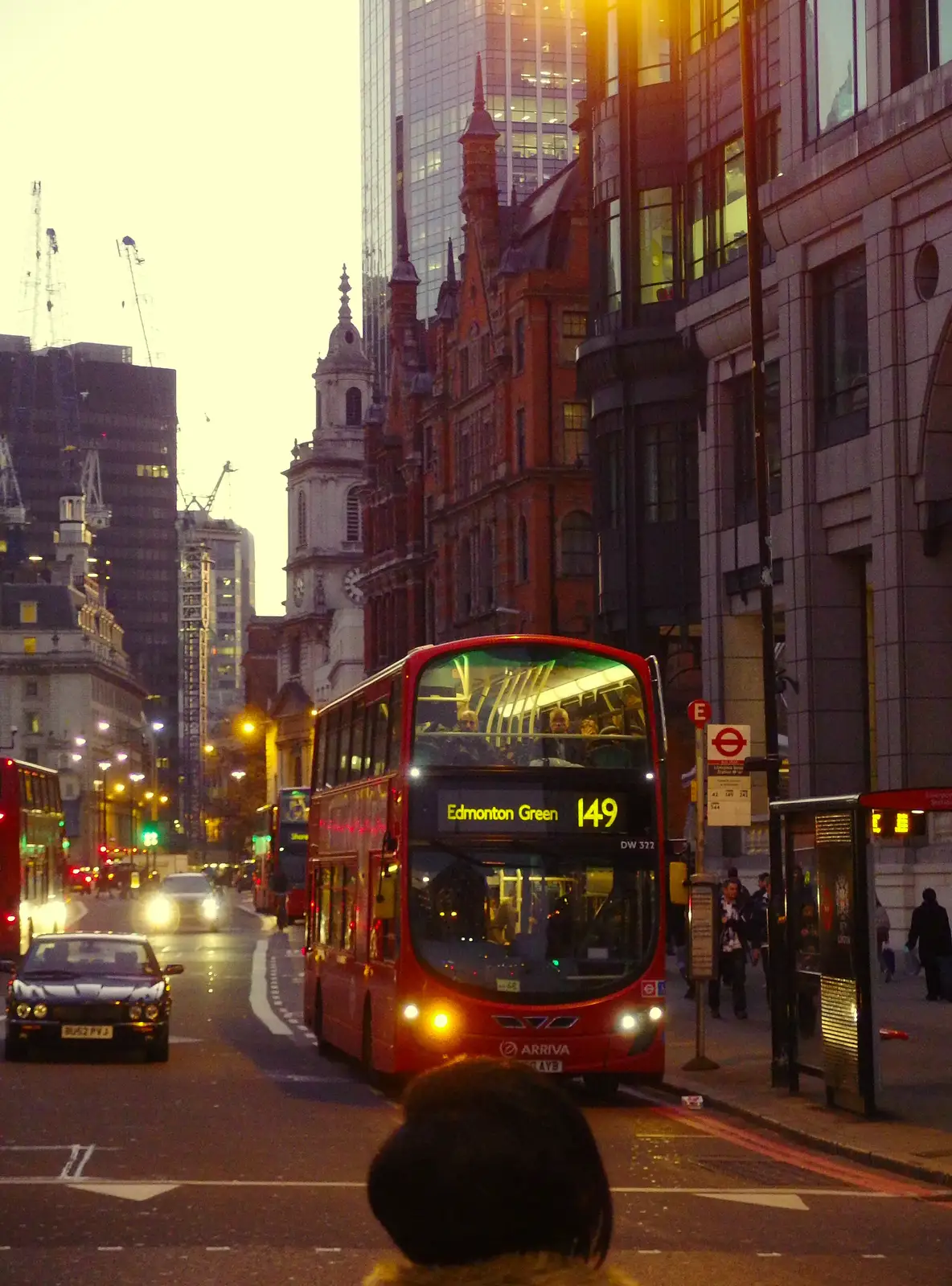 Bishopsgate in the dusk, from Lunch in the East End, Spitalfields and Brick Lane, London - 1st December 2013