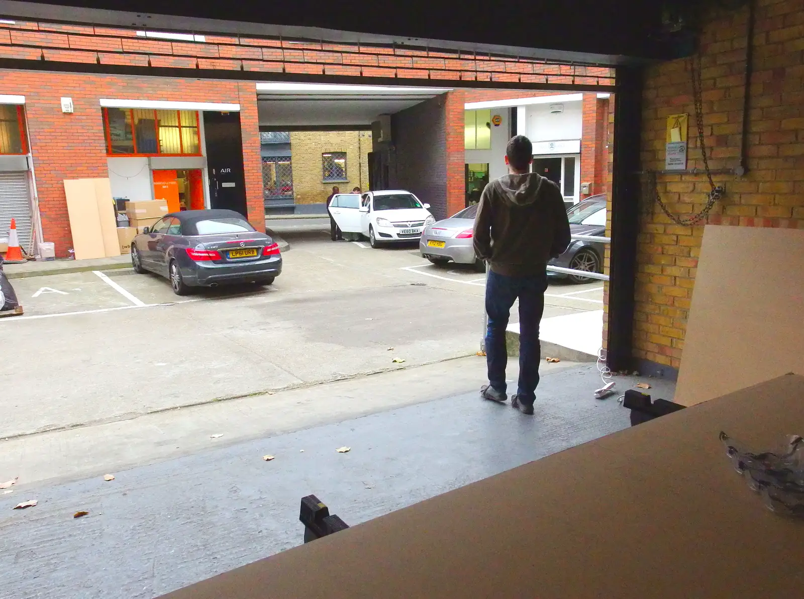 Emlyn wanders off into the yard, from SwiftKey's Arcade Cabinet, and the Streets of Southwark, London - 5th December 2013