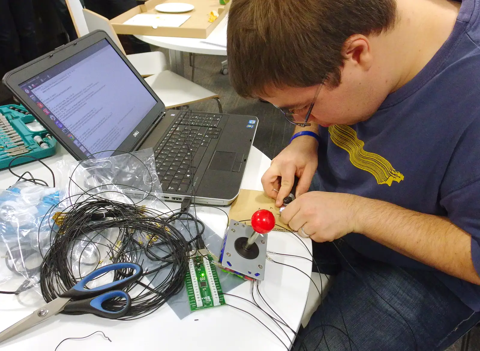 Craig with a load of wiring, from SwiftKey's Arcade Cabinet, and the Streets of Southwark, London - 5th December 2013