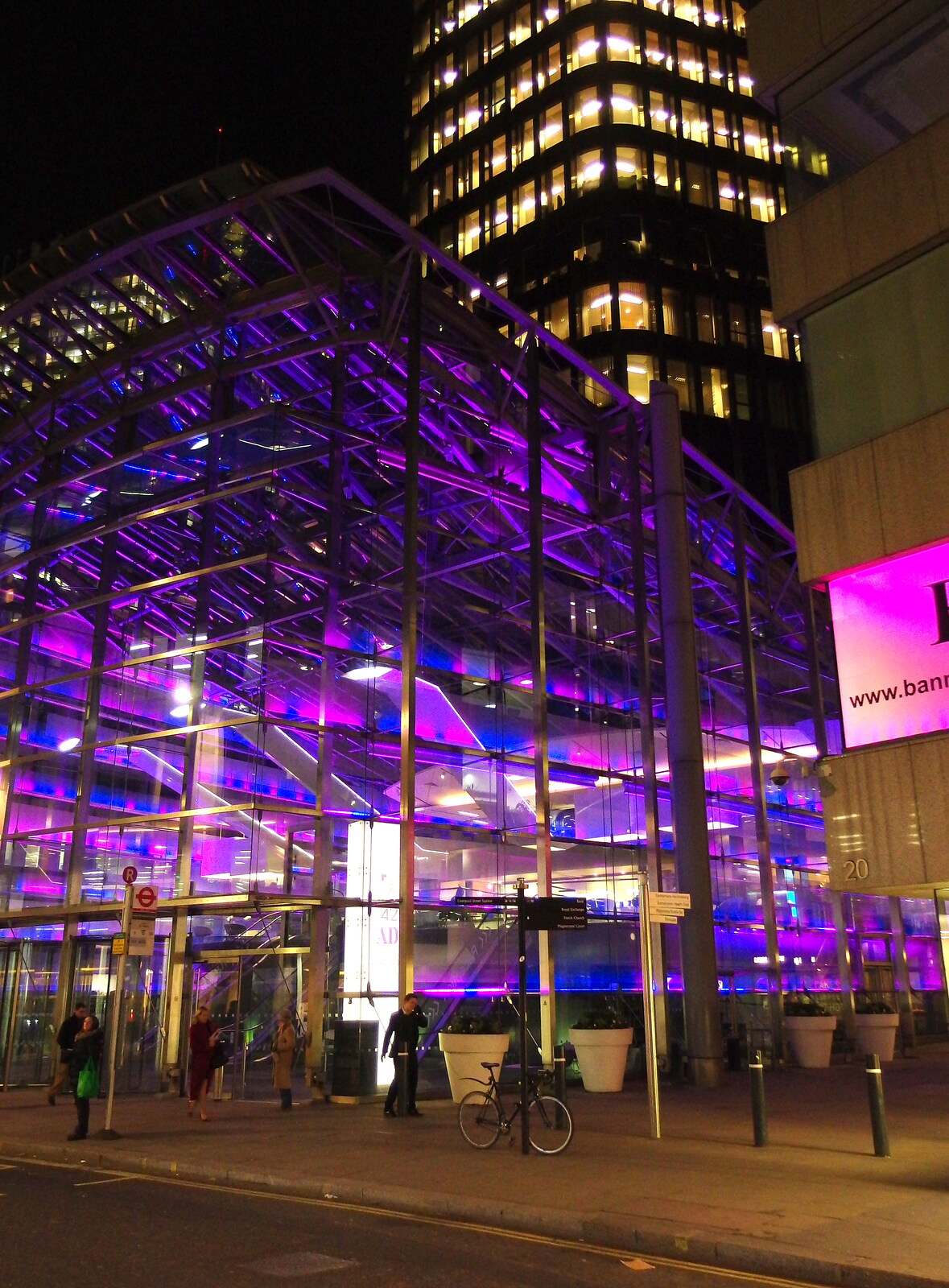 SwiftKey's Arcade Cabinet, and the Streets of Southwark, London - 5th December 2013: The purple bottom of Tower 42