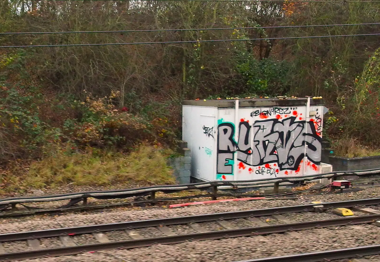 Trackside graffiti, from SwiftKey's Arcade Cabinet, and the Streets of Southwark, London - 5th December 2013