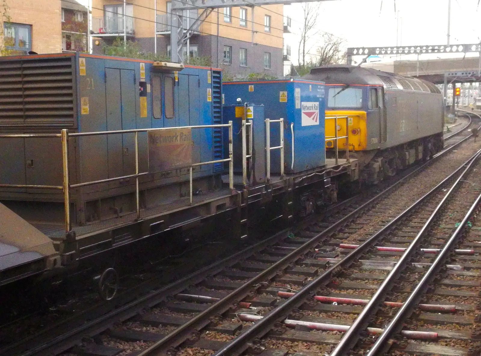 The tail end, 57004, smokes past, from SwiftKey's Arcade Cabinet, and the Streets of Southwark, London - 5th December 2013