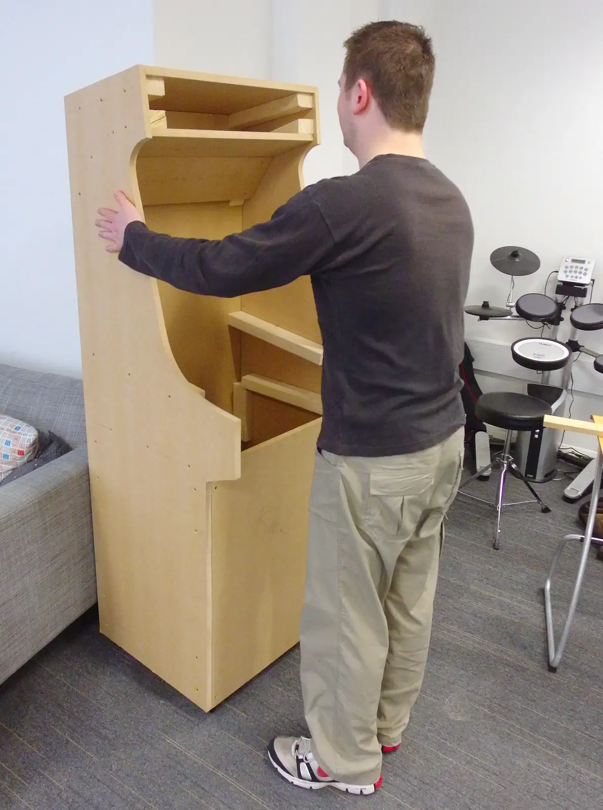 Joe inspects the nearly-finished cabinet , from SwiftKey's Arcade Cabinet, and the Streets of Southwark, London - 5th December 2013