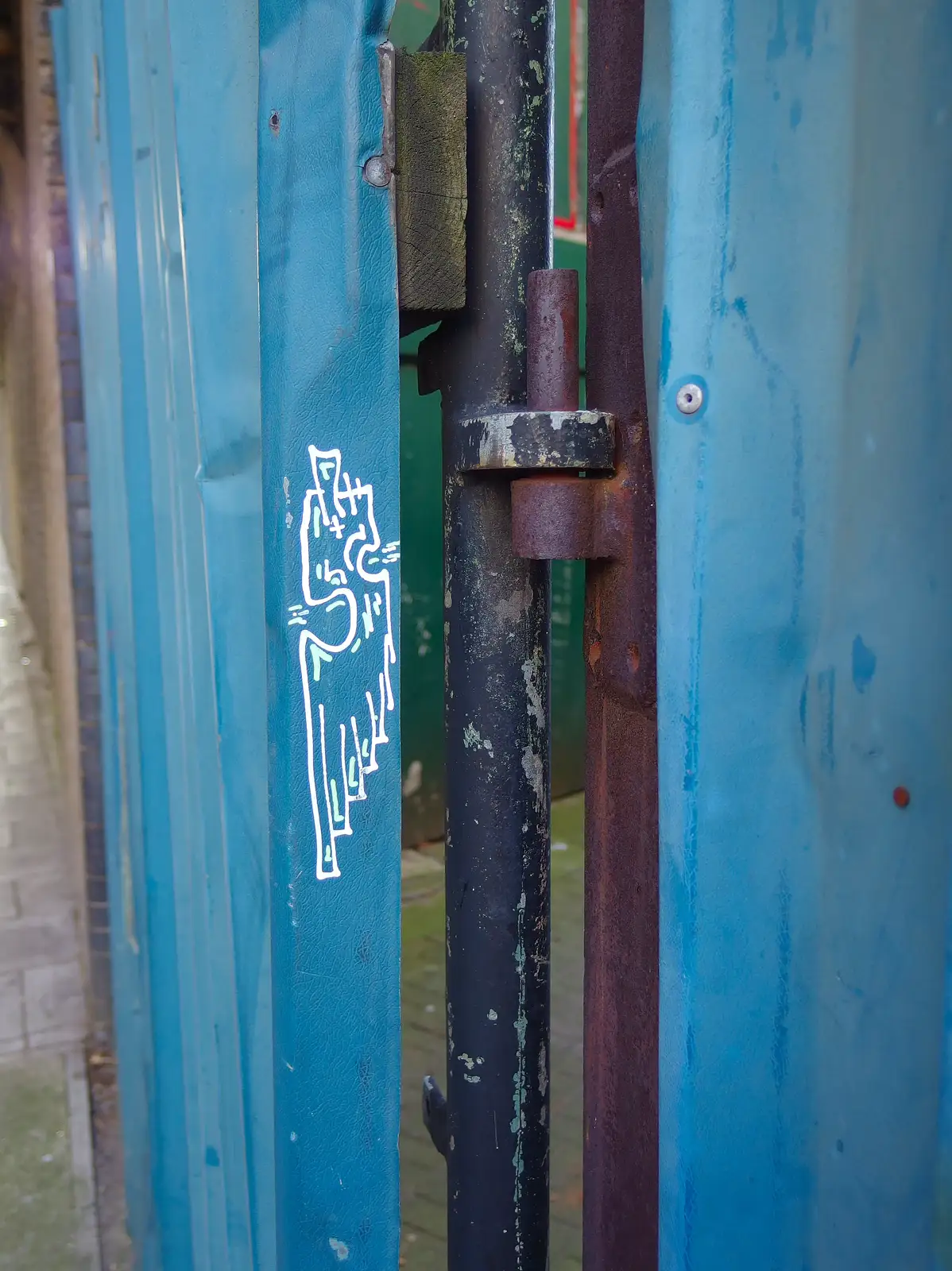 A little graffiti detail on a gate, from SwiftKey's Arcade Cabinet, and the Streets of Southwark, London - 5th December 2013