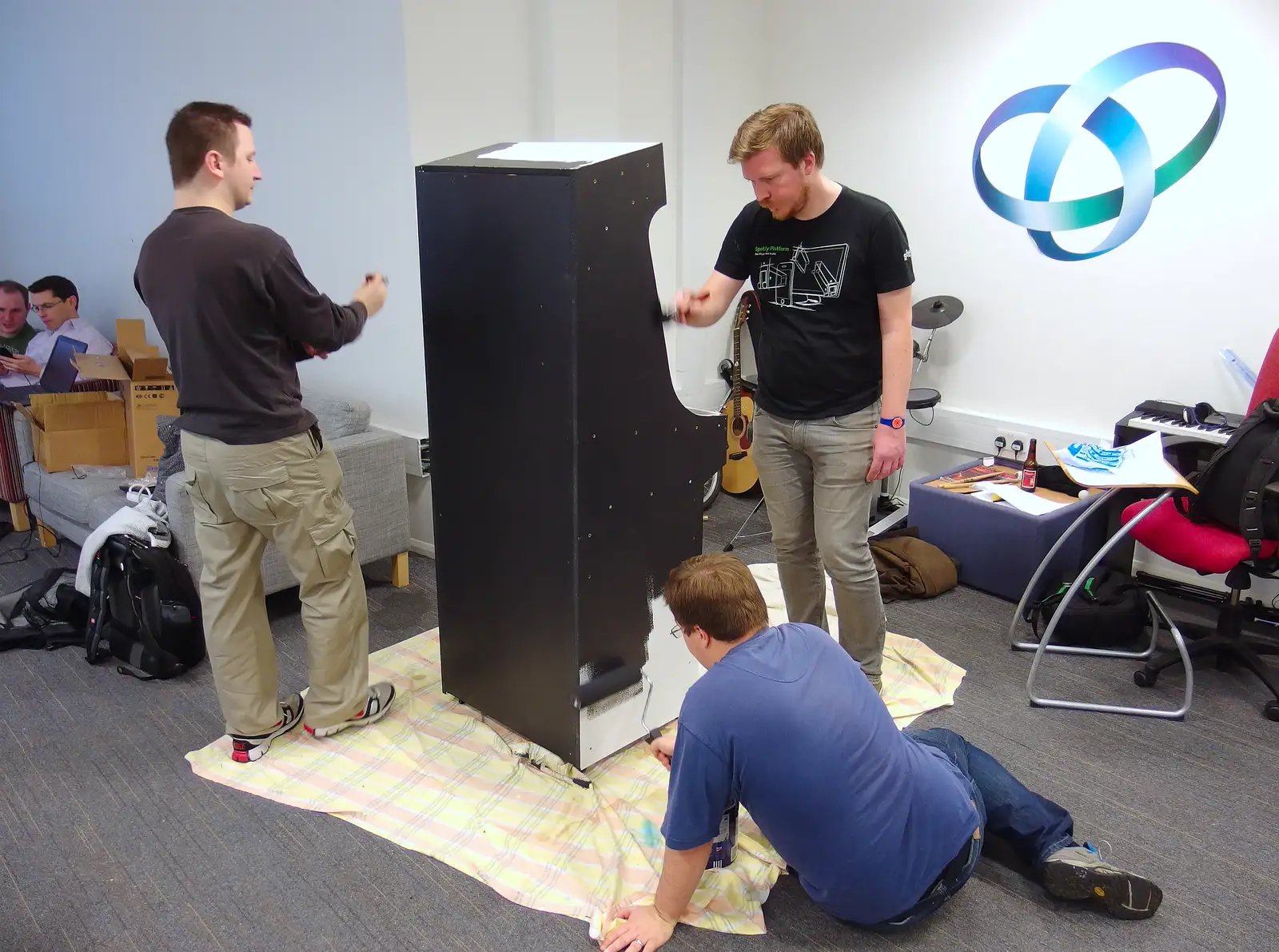 A black coat is applied to the cabinet, from SwiftKey's Arcade Cabinet, and the Streets of Southwark, London - 5th December 2013