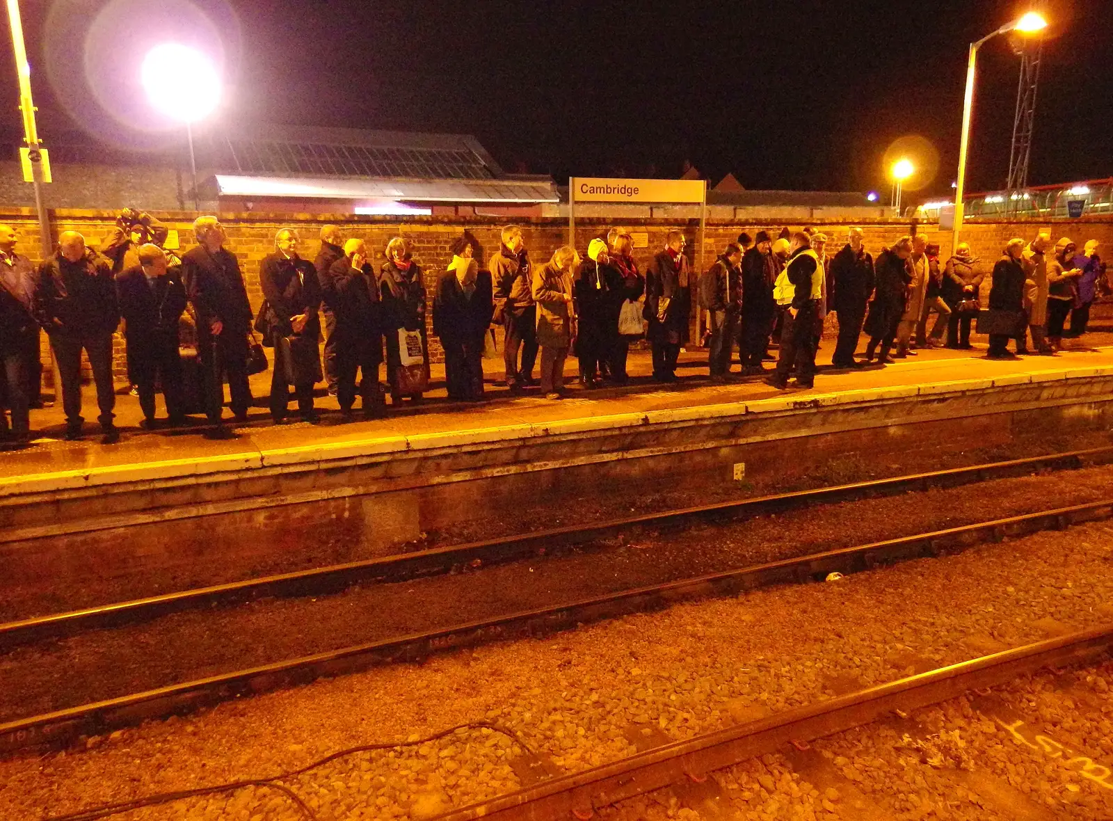 Queues on the platform at Cambridge, from SwiftKey's Arcade Cabinet, and the Streets of Southwark, London - 5th December 2013