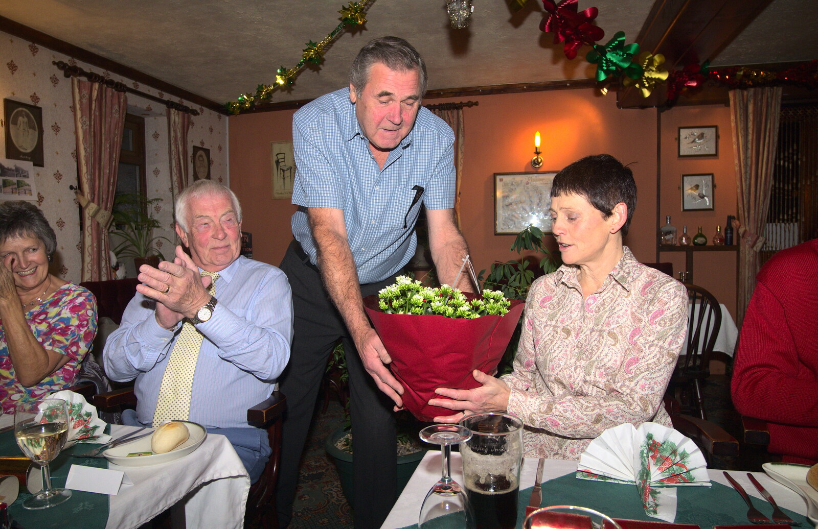 Alan gives Pippa some flowers from The BSCC Christmas Dinner, Brome, Suffolk - 7th December 2013