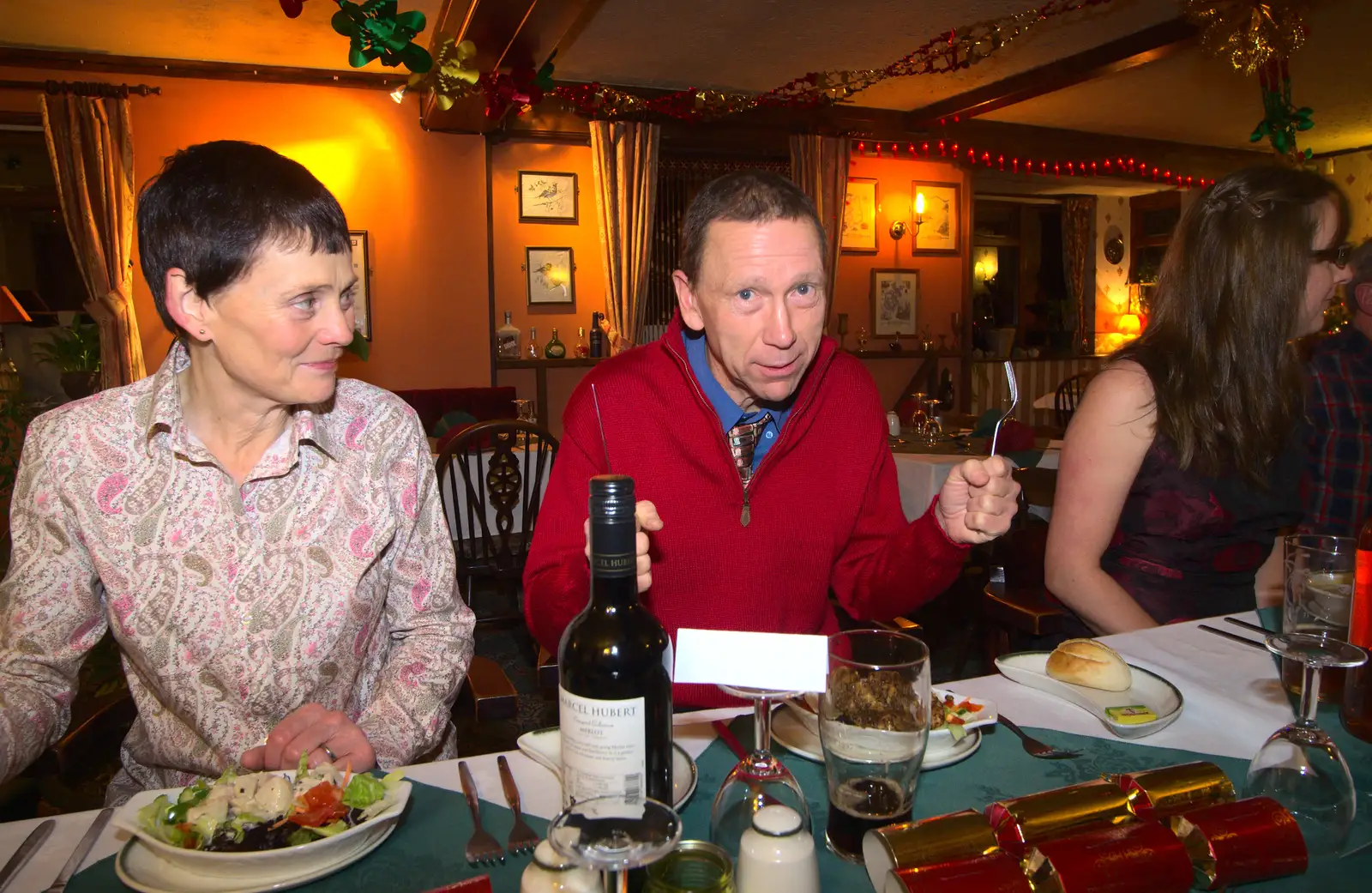 Apple wields a fork, from The BSCC Christmas Dinner, Brome, Suffolk - 7th December 2013