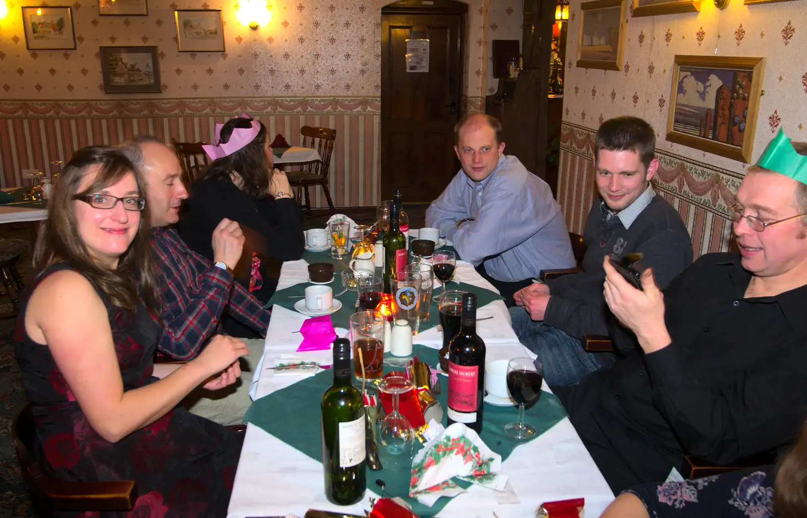 Suey, DH, Claire, Paul, The Boy Phil and Marc, from The BSCC Christmas Dinner, Brome, Suffolk - 7th December 2013