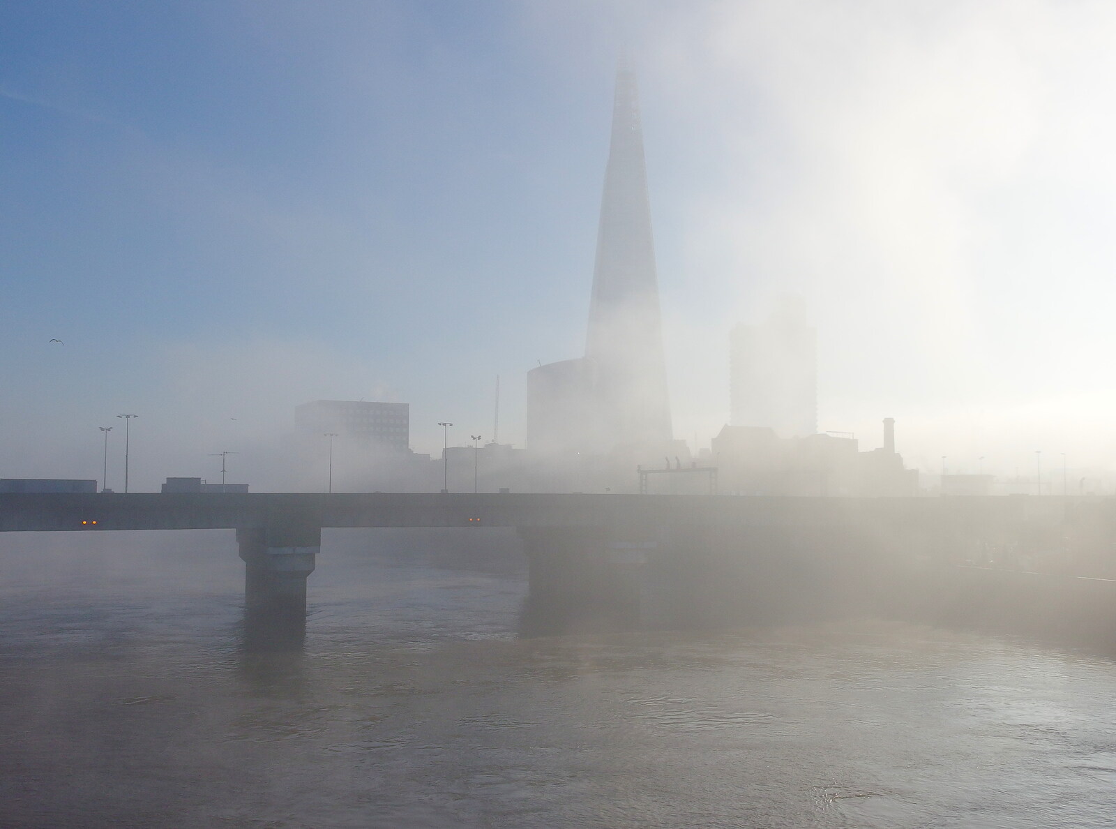 The Shard looms out of the fog above Cannon Street from Saturday Café Life, Diss, Norfolk - 14th December 2013