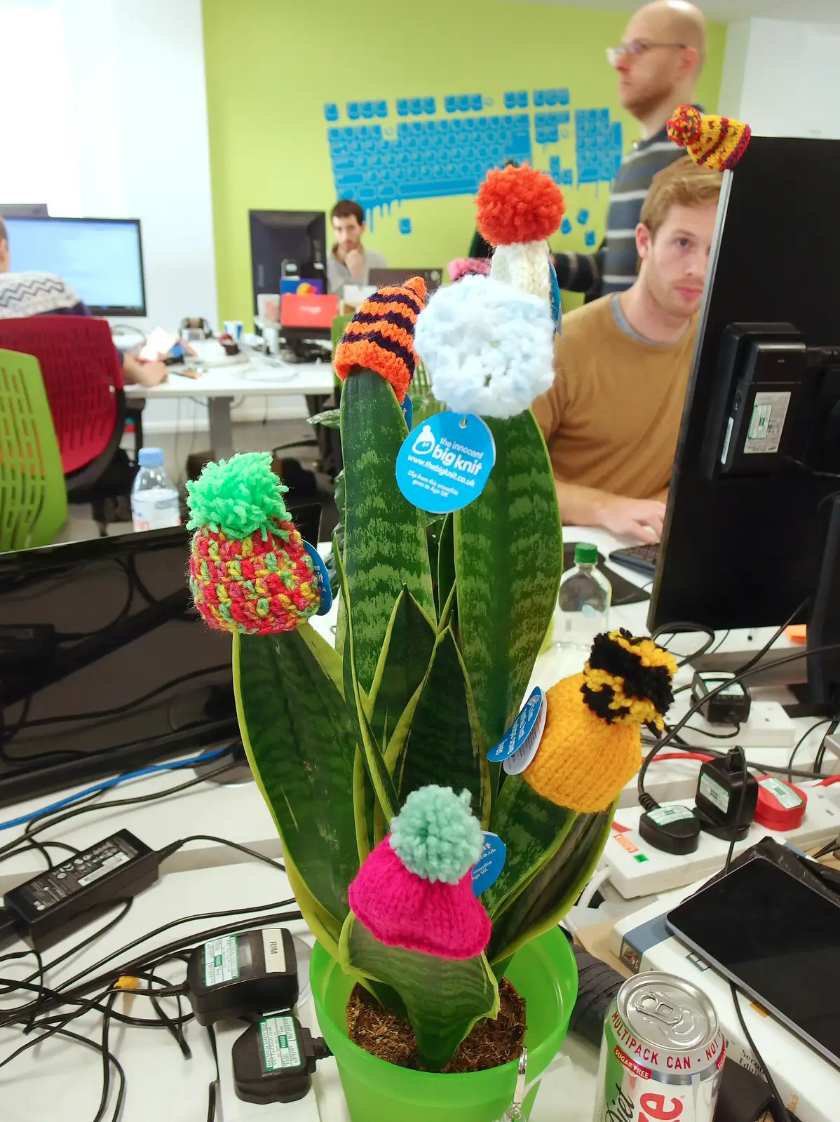 There are woolly hats on a SwiftKey Aloe Vera, from Saturday Café Life, Diss, Norfolk - 14th December 2013