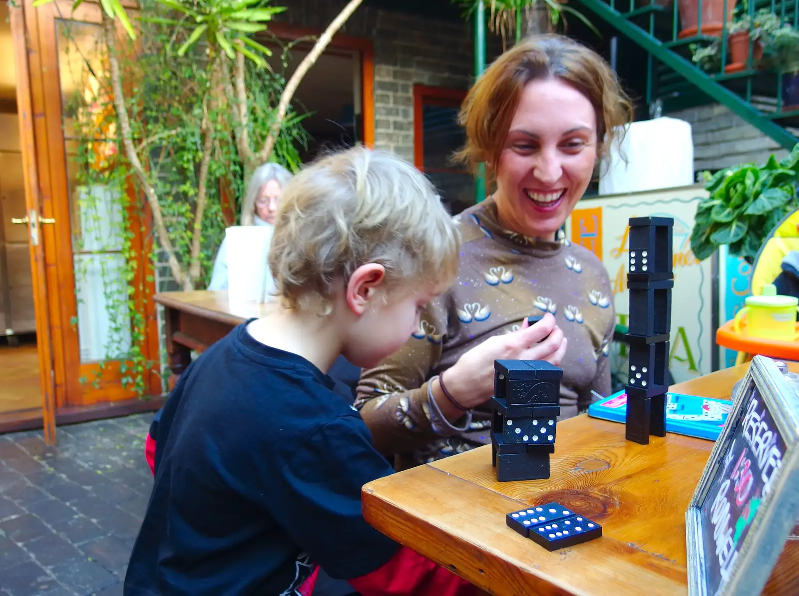 Fred and Carmen play with dominoes, from Saturday Café Life, Diss, Norfolk - 14th December 2013