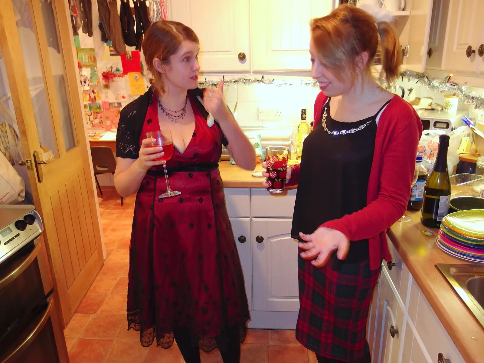 Isobel and Ellie in the kitchen, from A Christmas Party, Brome, Suffolk - 21st December 2013