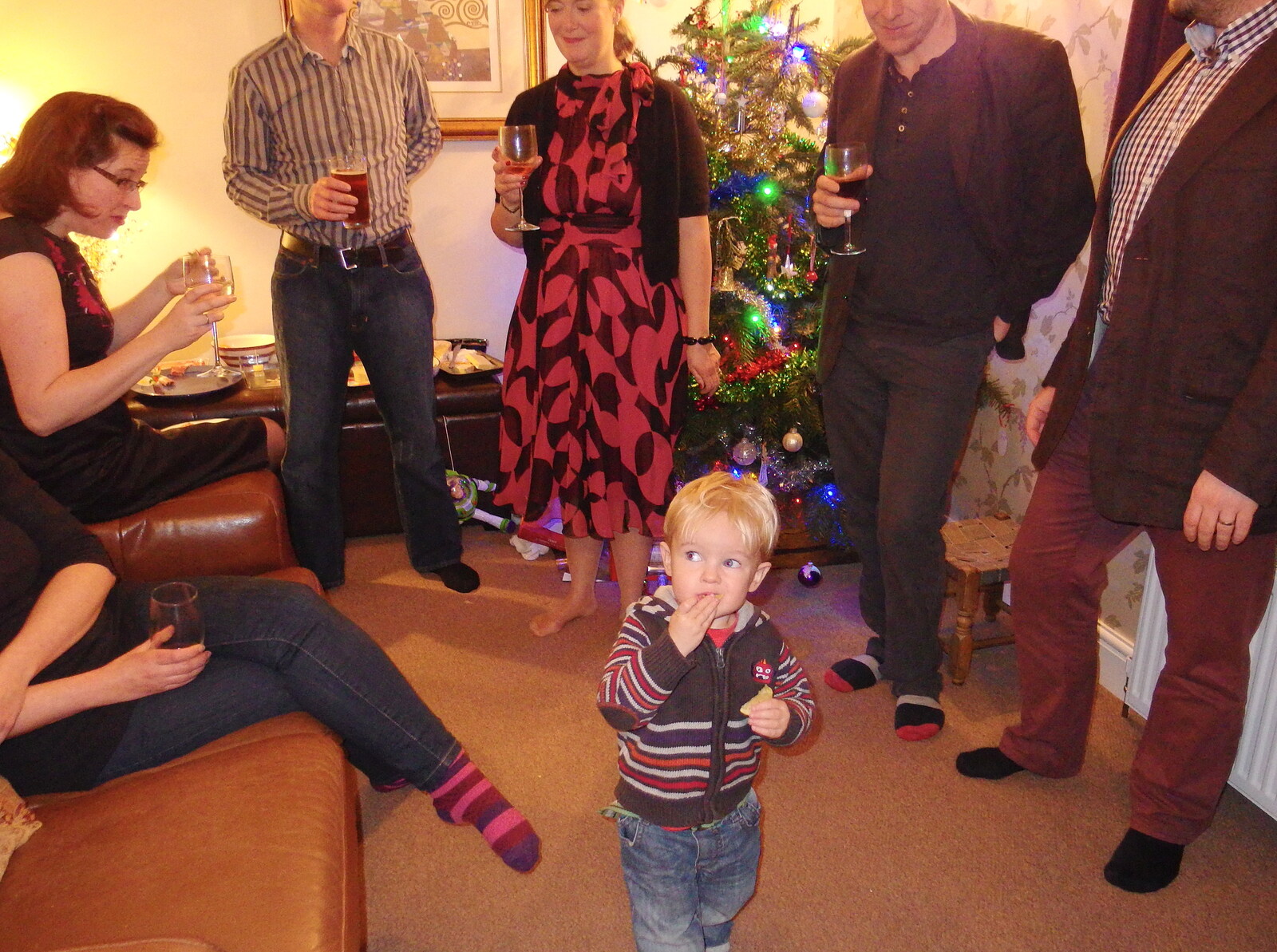 Gabes roams around amongst the big people from A Christmas Party, Brome, Suffolk - 21st December 2013
