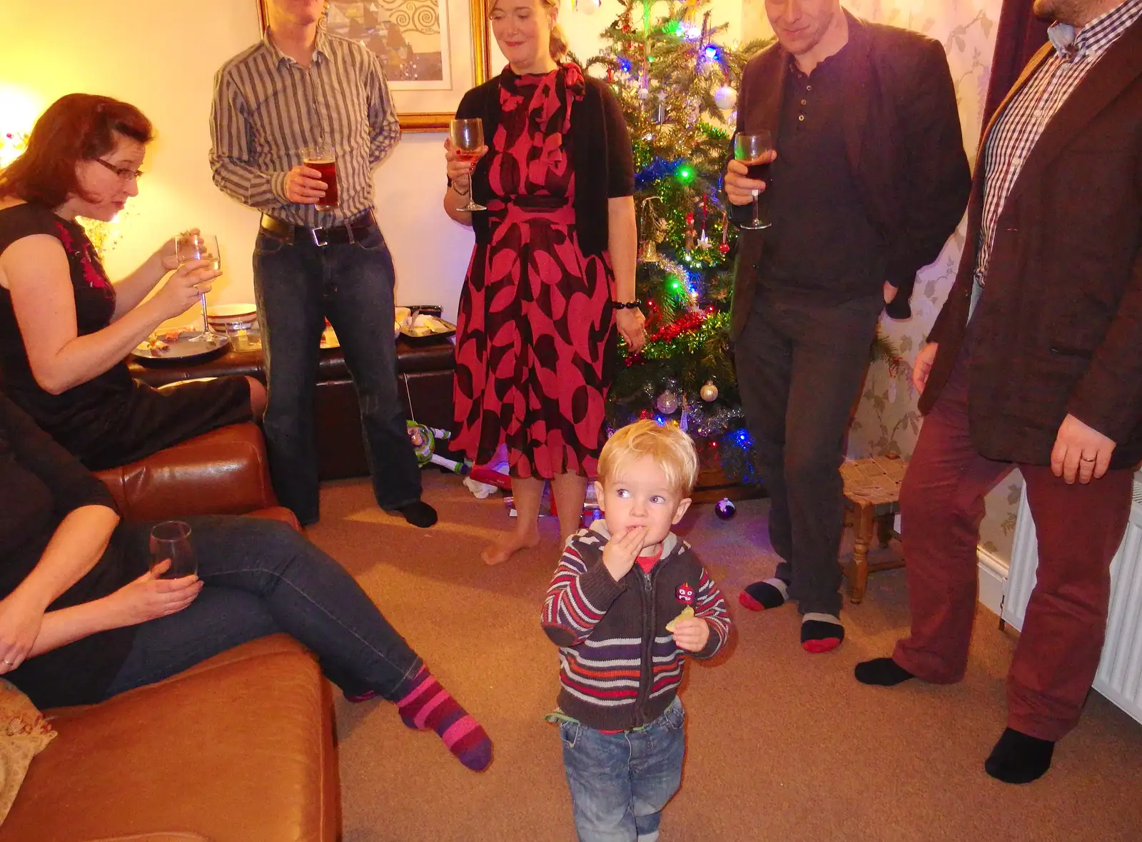 Gabes roams around amongst the big people, from A Christmas Party, Brome, Suffolk - 21st December 2013