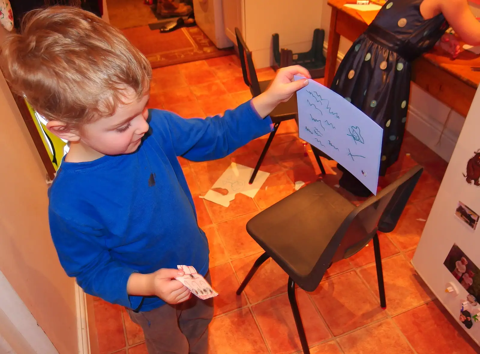 Fred draws a picture, from A Christmas Party, Brome, Suffolk - 21st December 2013